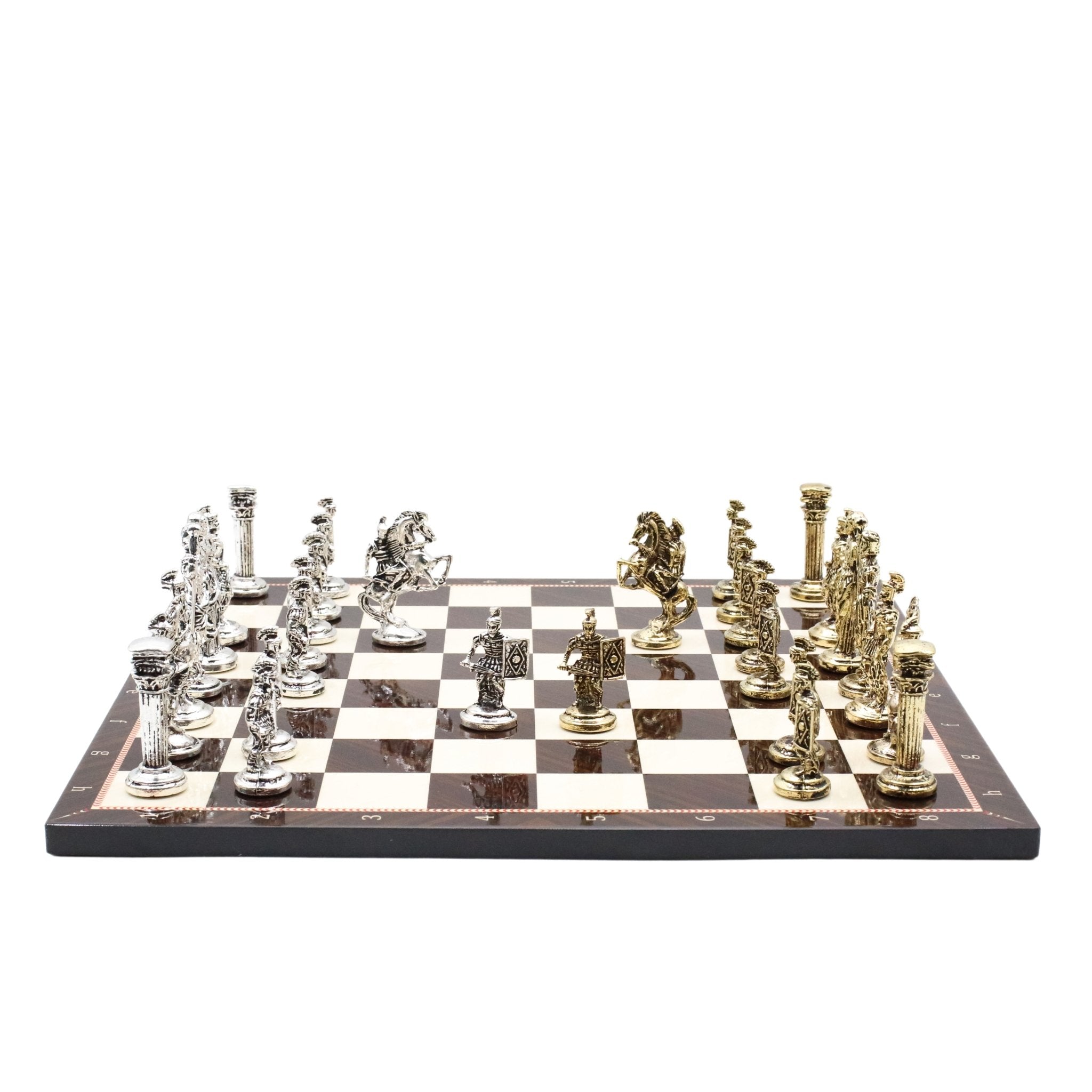 Roman Caesar Metal Chess Set | Wooden Chess Board 37CM (15") - Cooper Chess