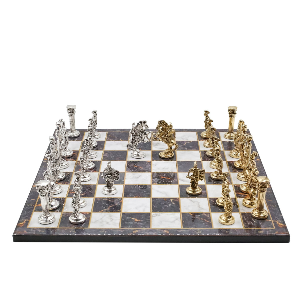 Roman Caesar Metal Chess Set | Wooden Chess Board 37CM (15") - Cooper Chess