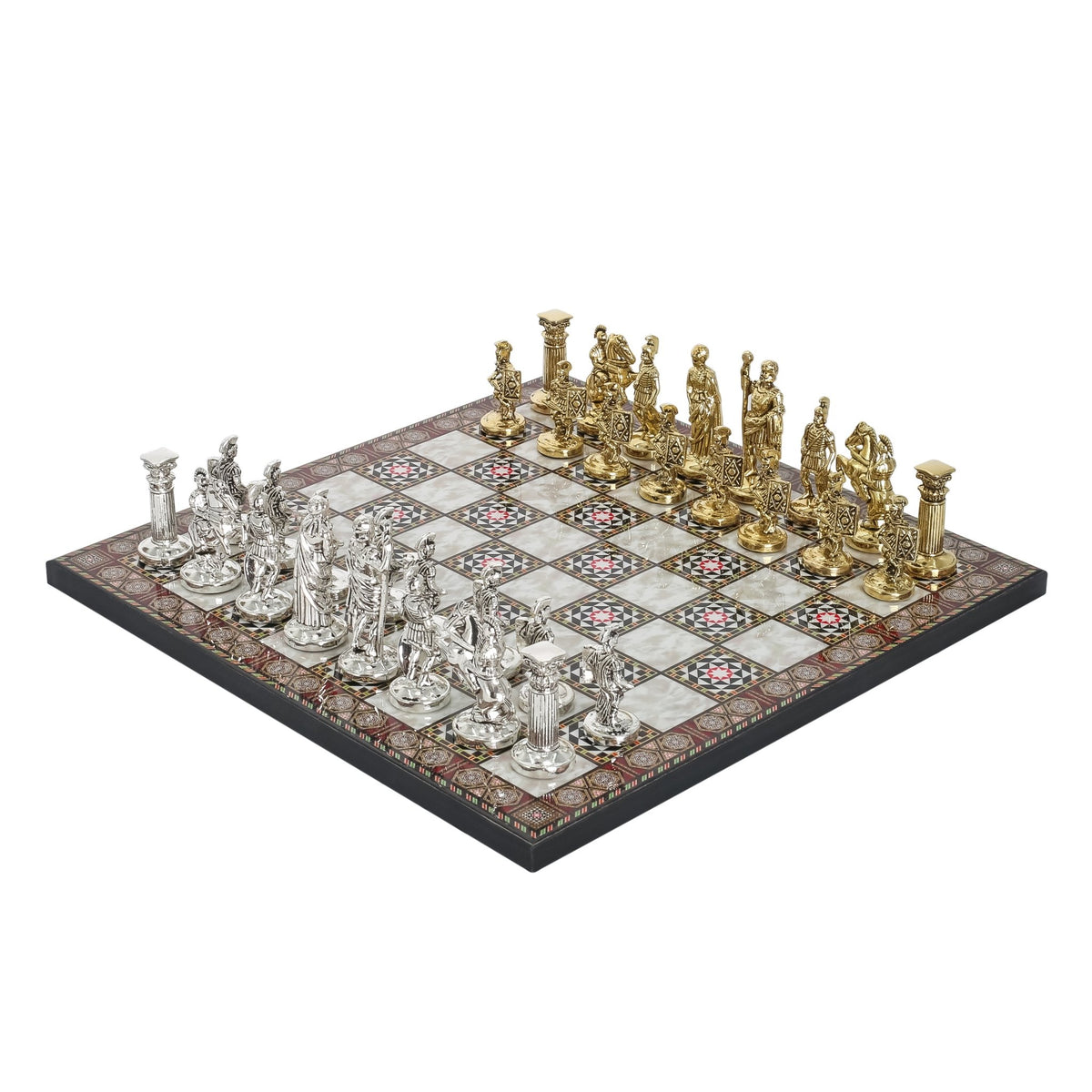 Roman Caesar Metal Chess Set | Wooden Chess Board 37CM (15") - Cooper Chess