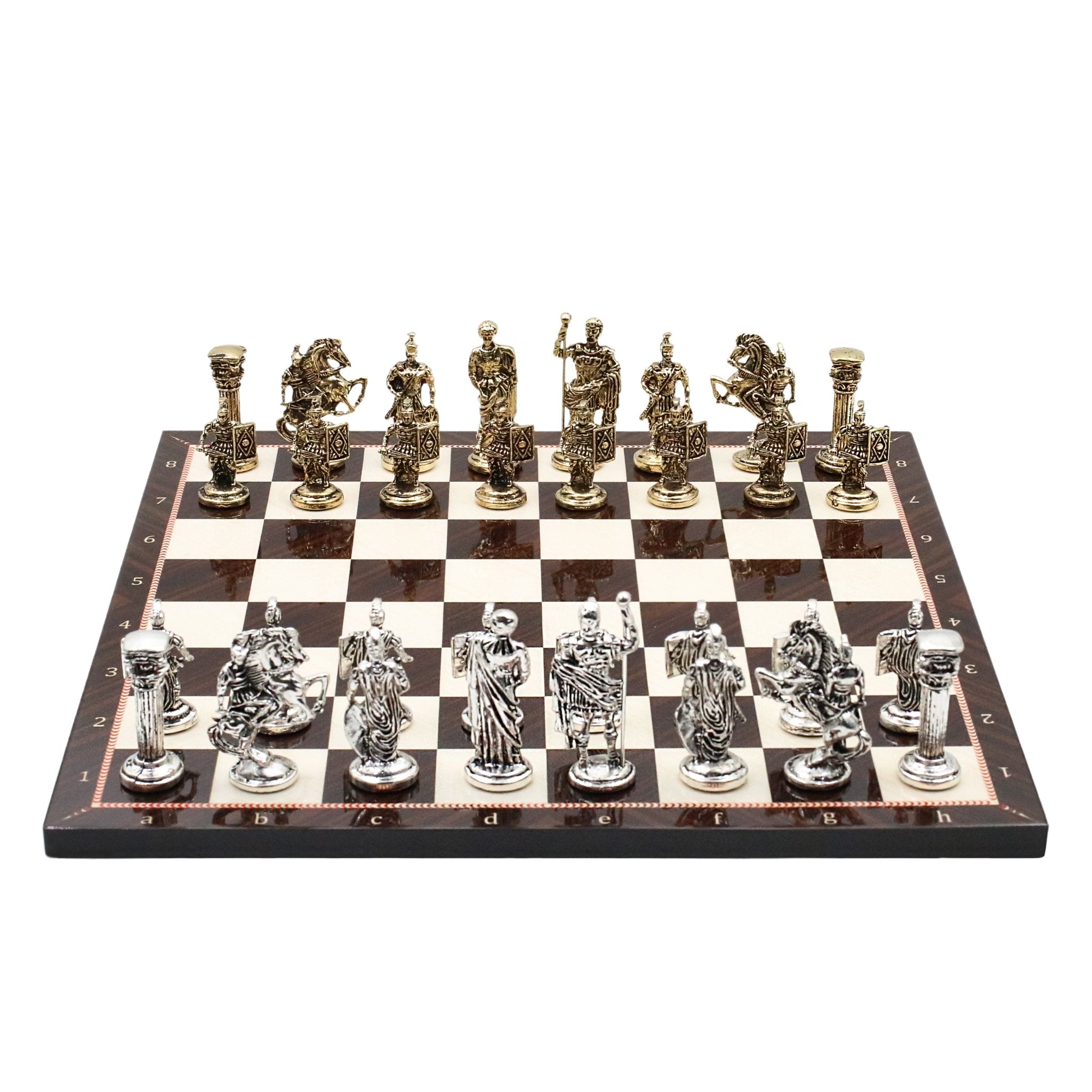 Roman Caesar Metal Chess Set | Wooden Chess Board 37CM (15") - Cooper Chess