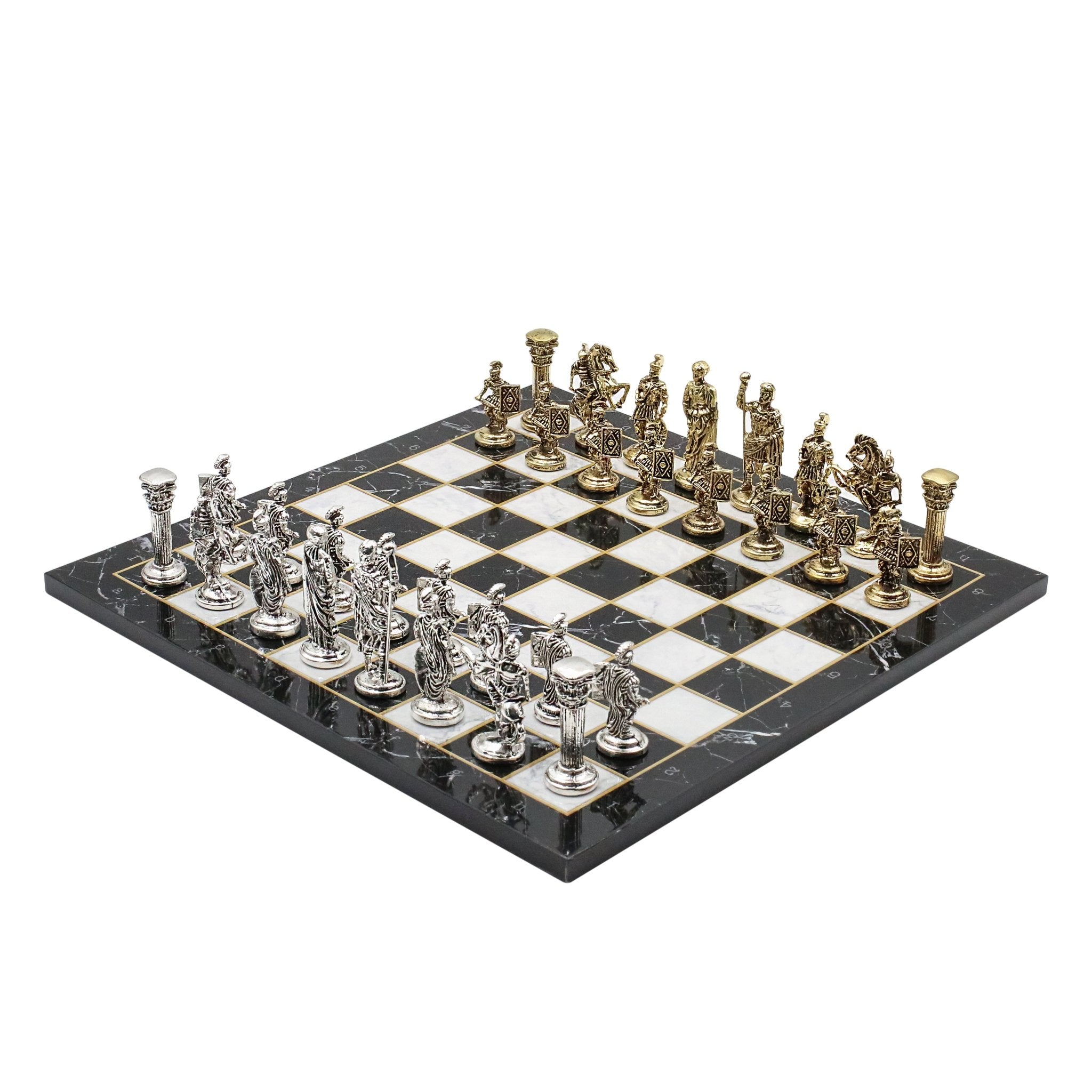 Roman Caesar Metal Chess Set | Wooden Chess Board 37CM (15") - Cooper Chess