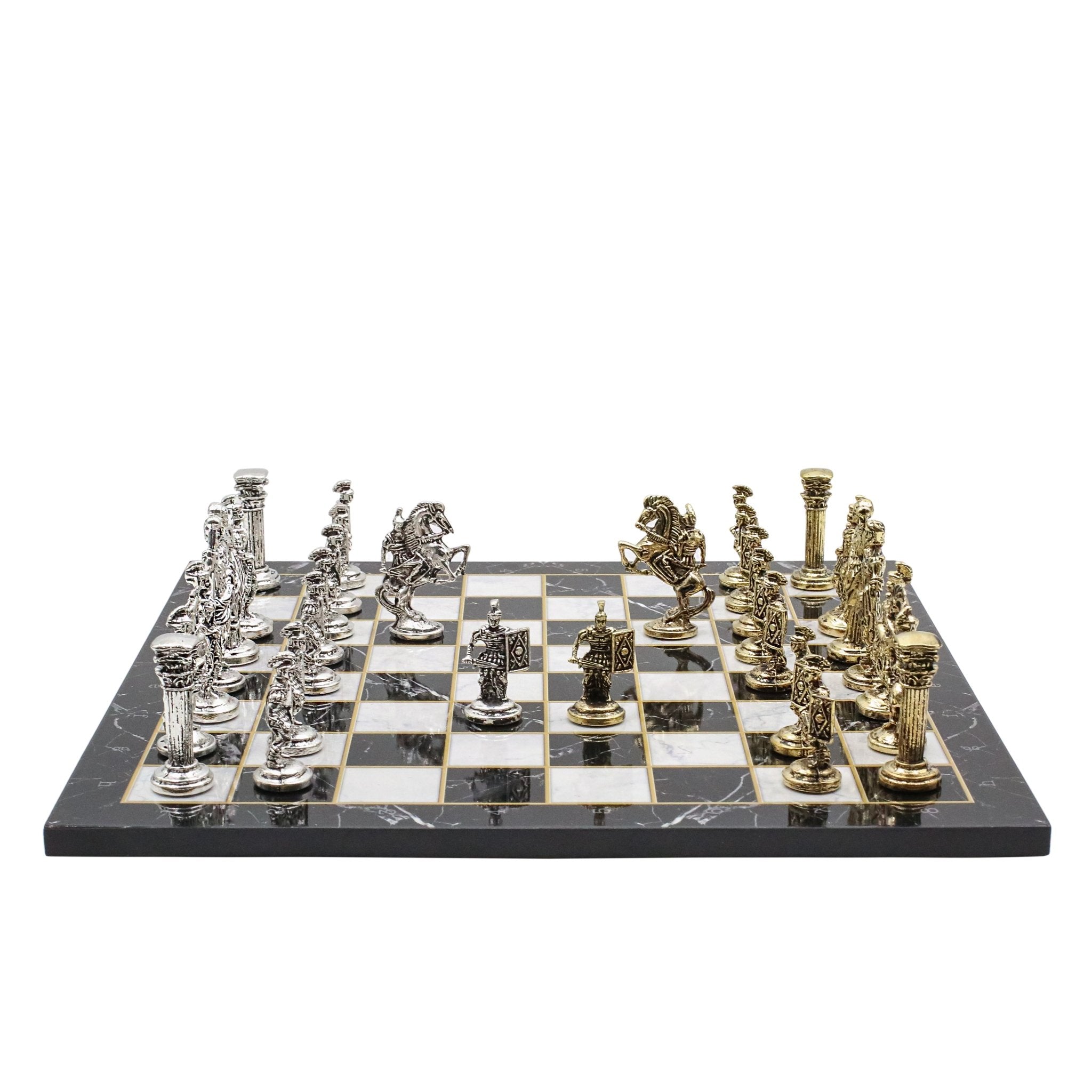 Roman Caesar Metal Chess Set | Wooden Chess Board 37CM (15") - Cooper Chess