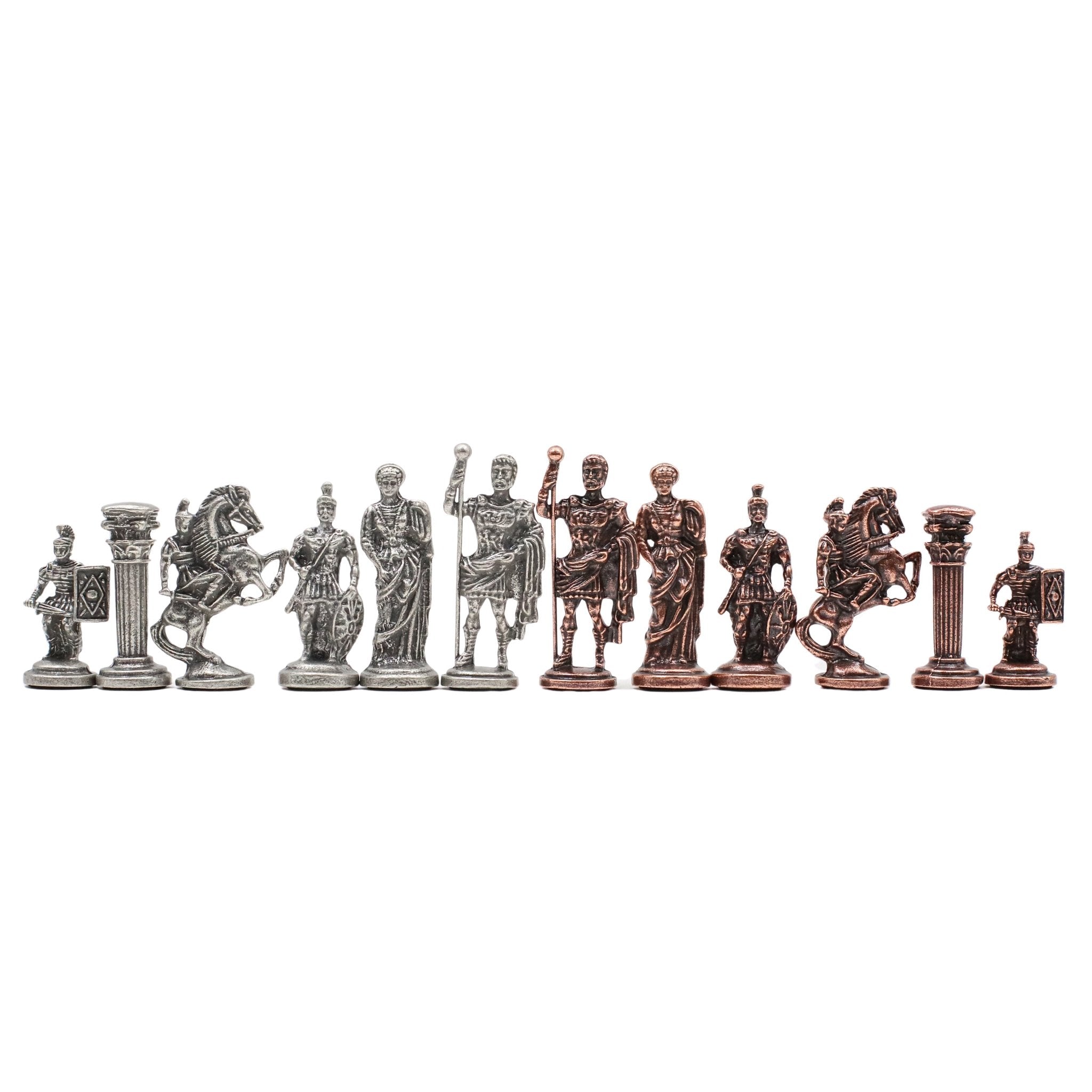 Roman Caesar Vintage Metal Chess Set | Wooden Chess Board 37CM (15") - Cooper Chess