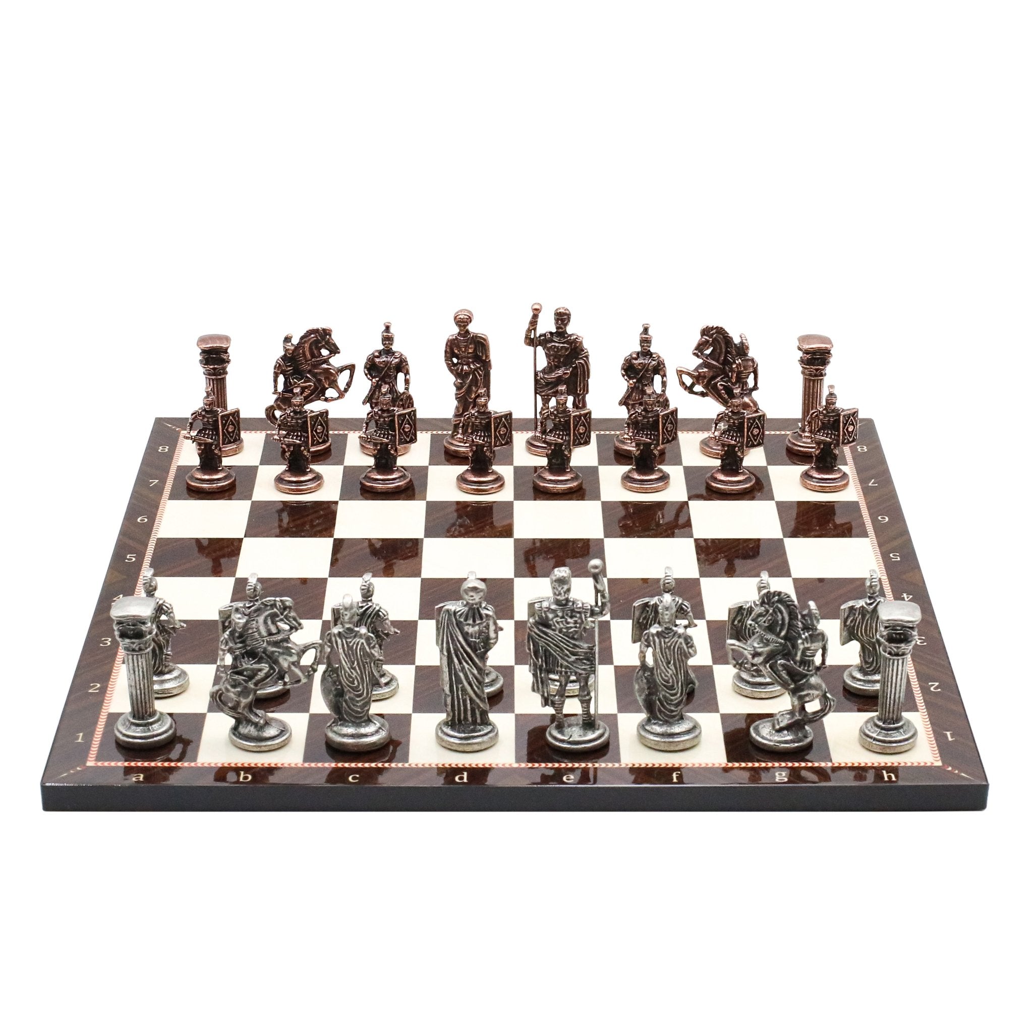 Roman Caesar Vintage Metal Chess Set | Wooden Chess Board 37CM (15") - Cooper Chess