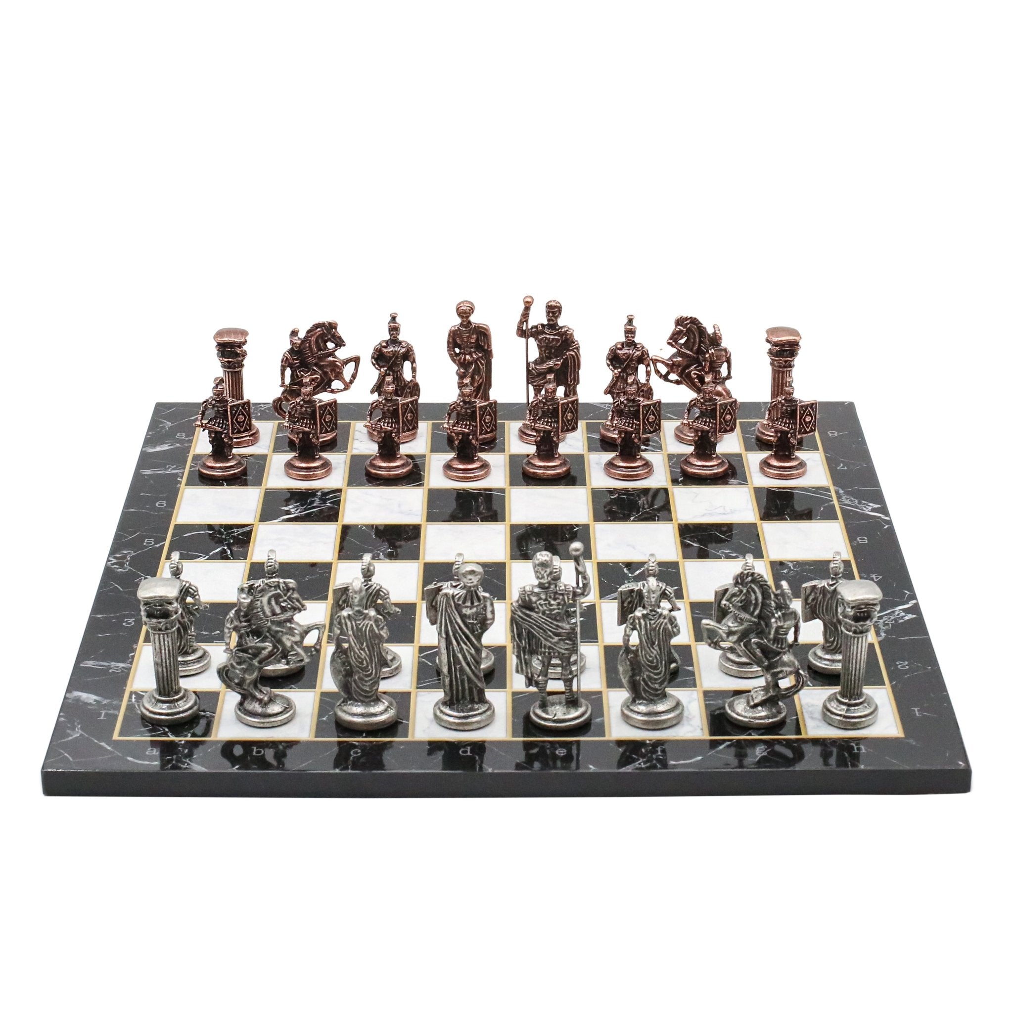 Roman Caesar Vintage Metal Chess Set | Wooden Chess Board 37CM (15") - Cooper Chess