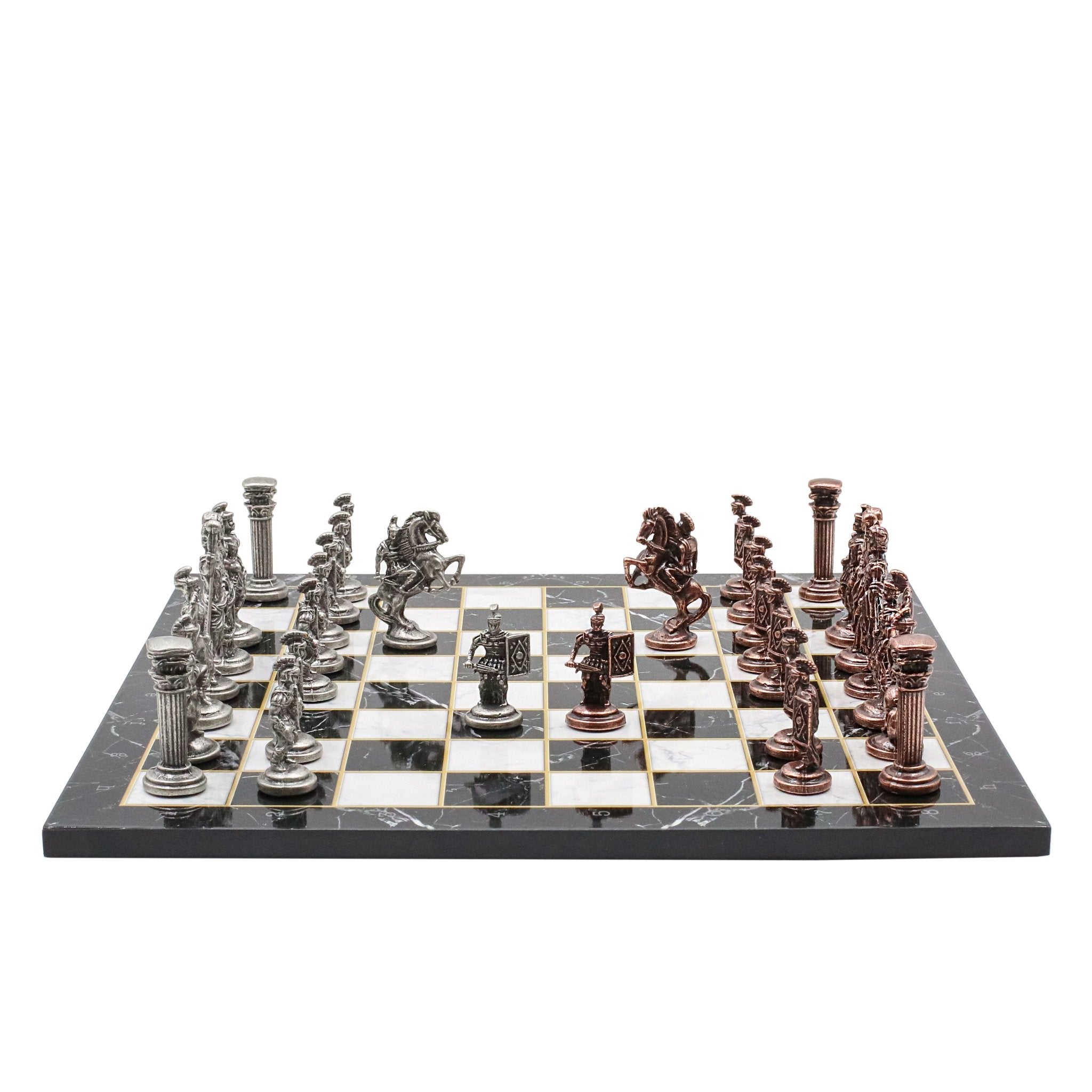 Roman Caesar Vintage Metal Chess Set | Wooden Chess Board 37CM (15") - Cooper Chess