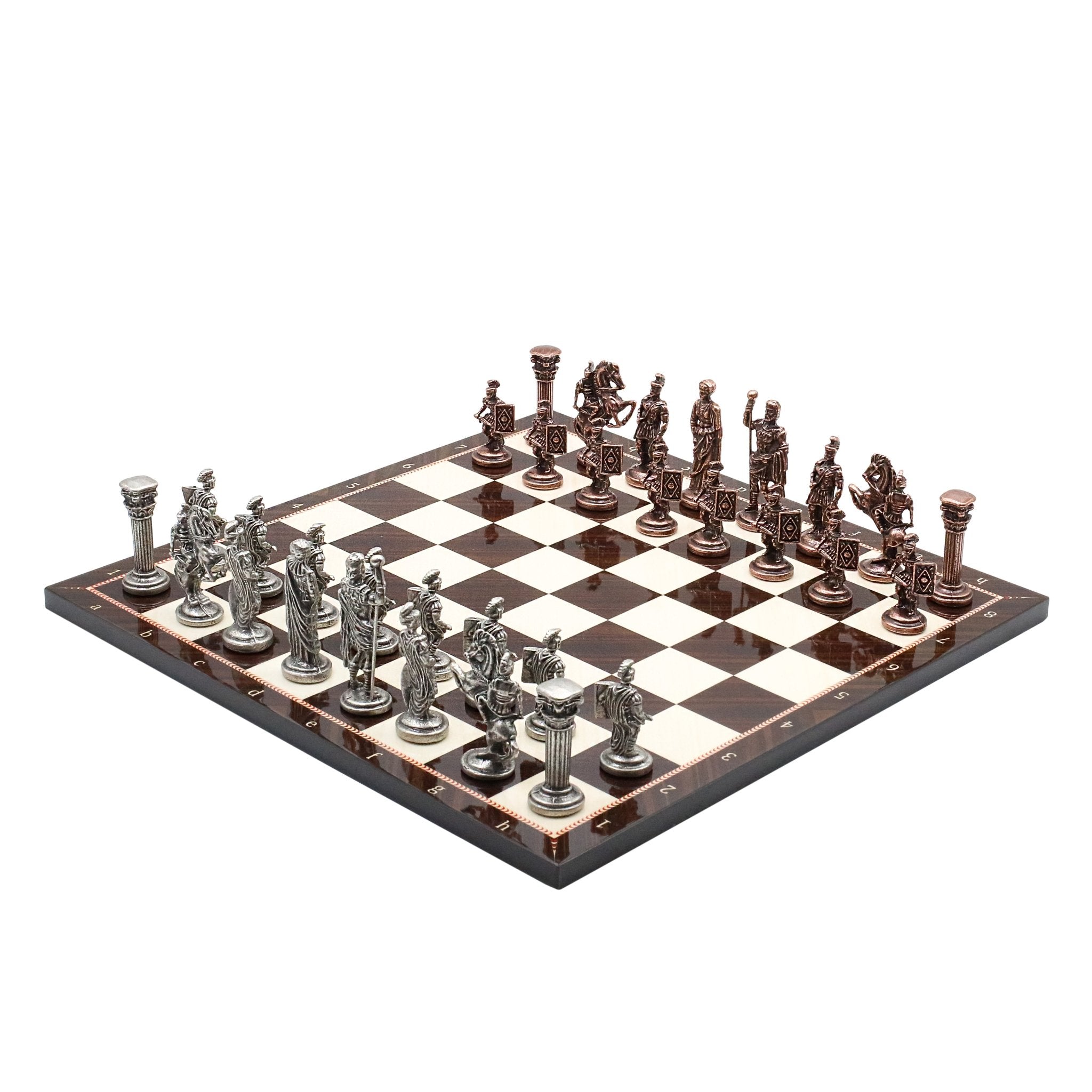 Roman Caesar Vintage Metal Chess Set | Wooden Chess Board 37CM (15") - Cooper Chess