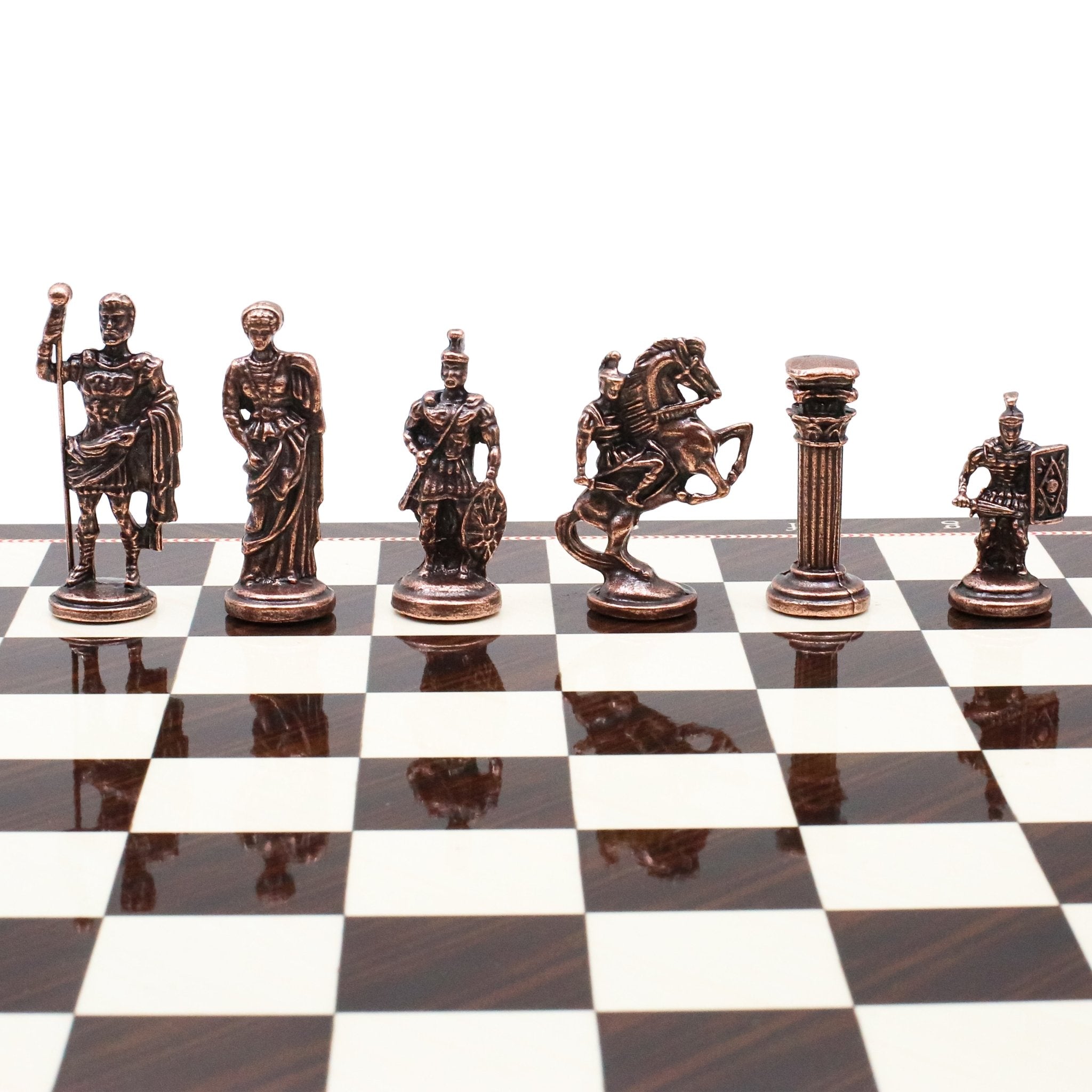 Roman Caesar Vintage Metal Chess Set | Wooden Chess Board 37CM (15") - Cooper Chess