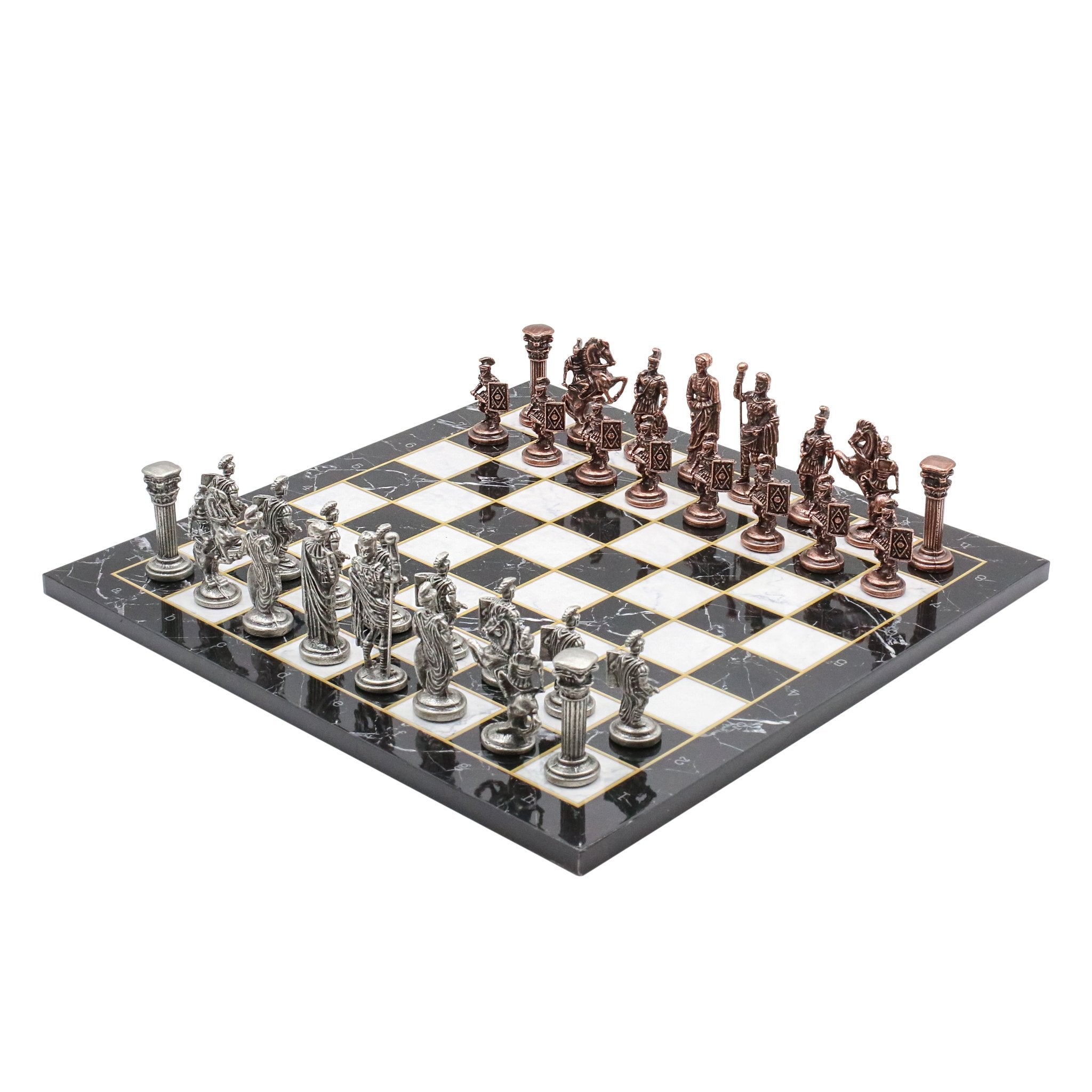 Roman Caesar Vintage Metal Chess Set | Wooden Chess Board 37CM (15") - Cooper Chess