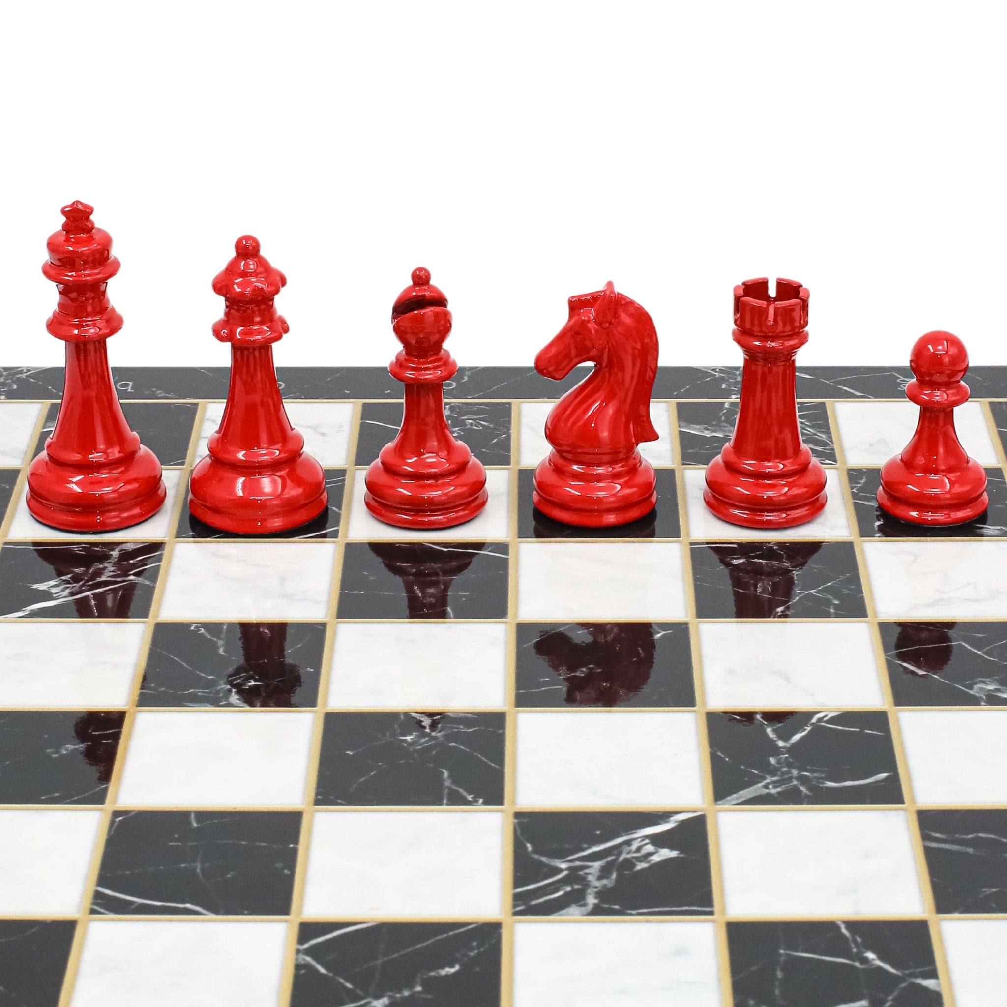 RED & WHITE Metal Chess Set | Wooden Chess Board 37CM (15") - Cooper Chess