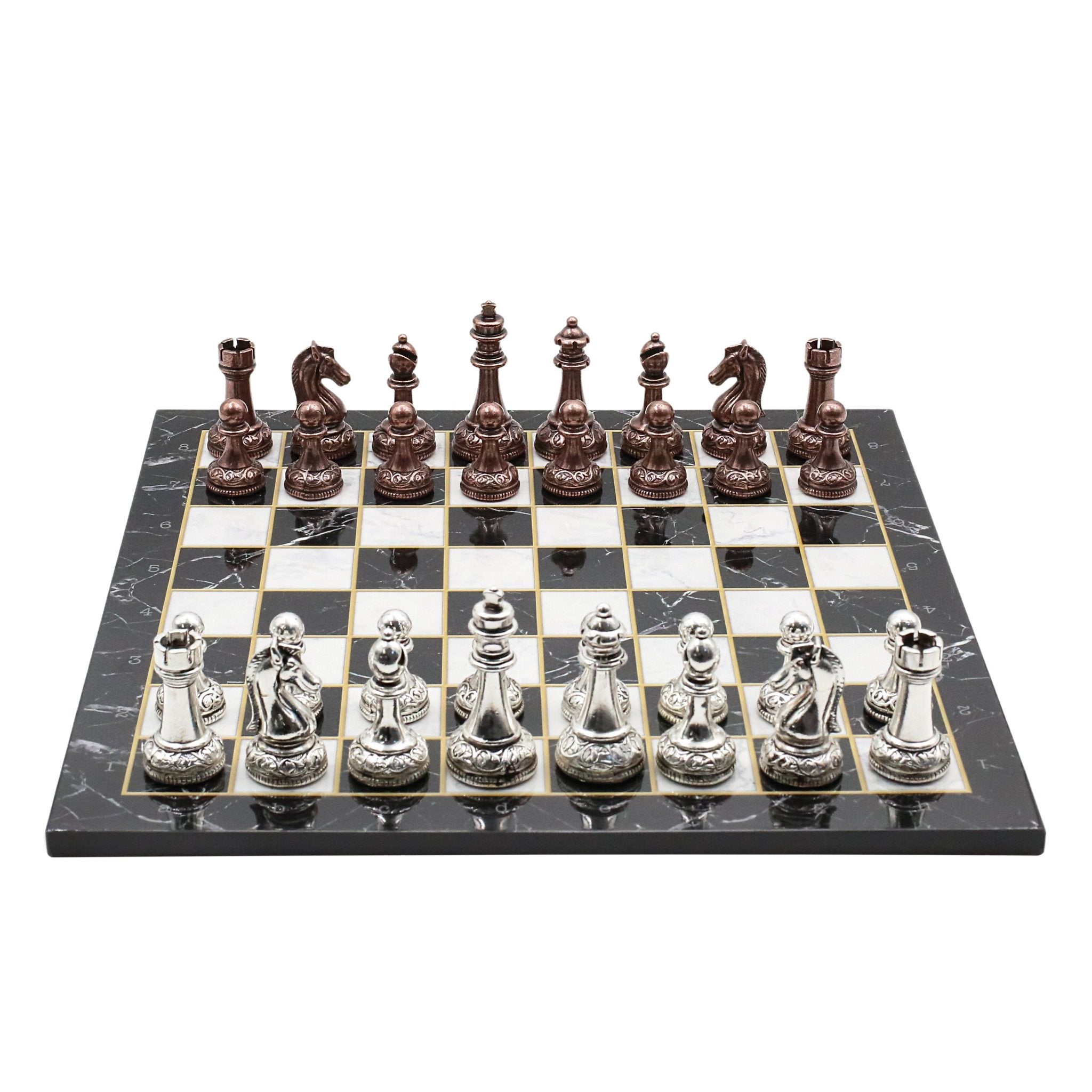 Classic Baroque Metal Chess Set | Wooden Chess Board 37CM (15") - Cooper Chess