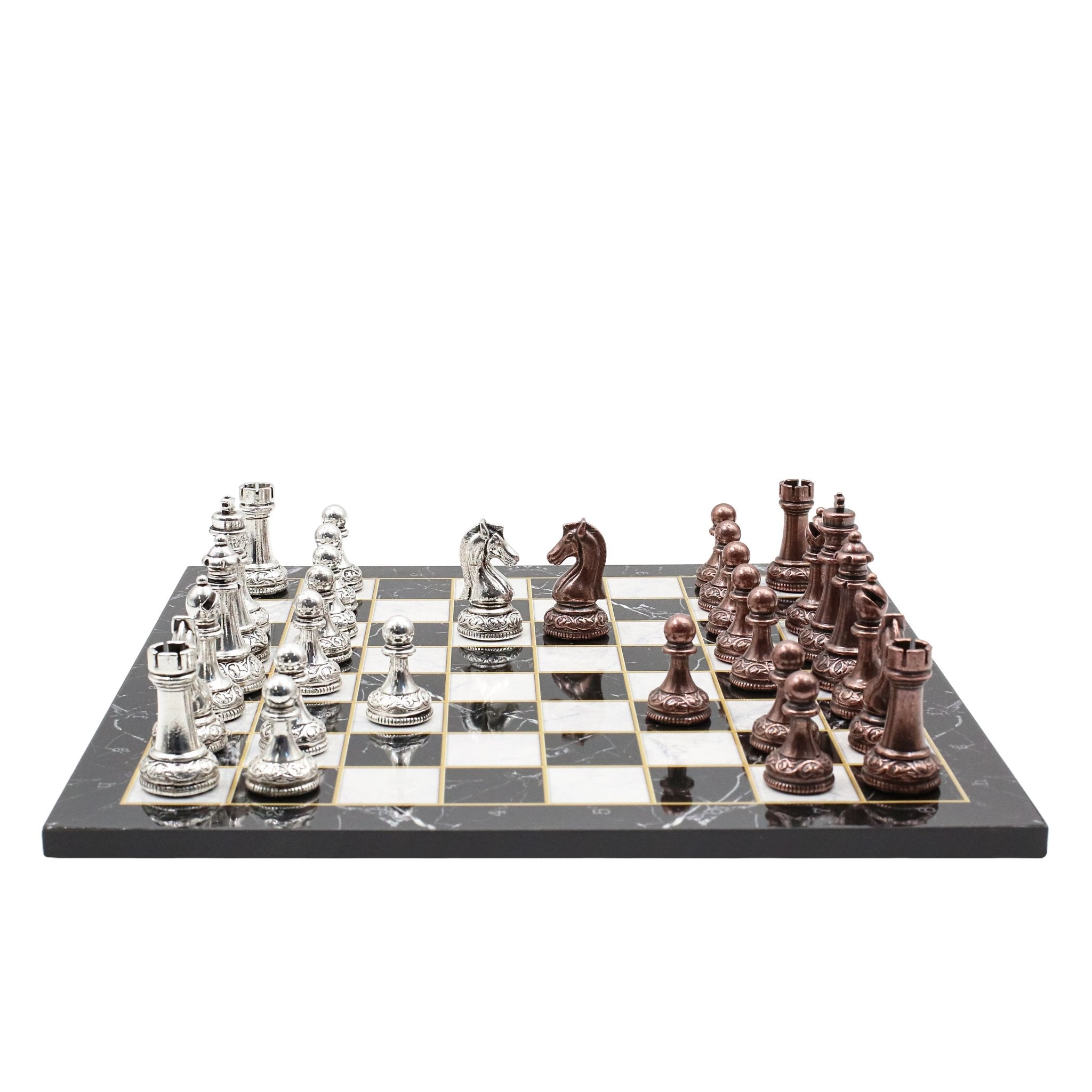 Classic Baroque Metal Chess Set | Wooden Chess Board 37CM (15") - Cooper Chess