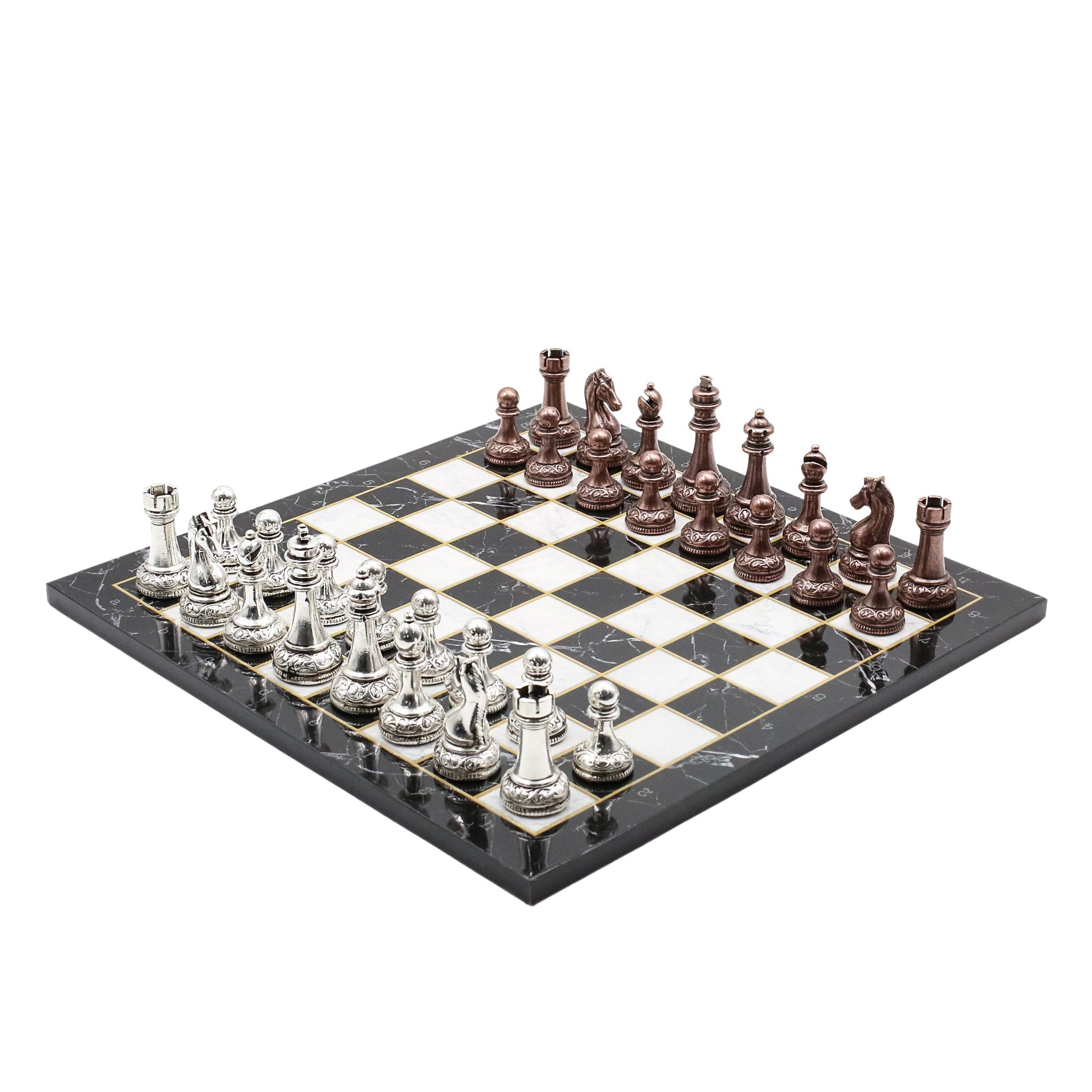 Classic Baroque Metal Chess Set | Wooden Chess Board 37CM (15") - Cooper Chess