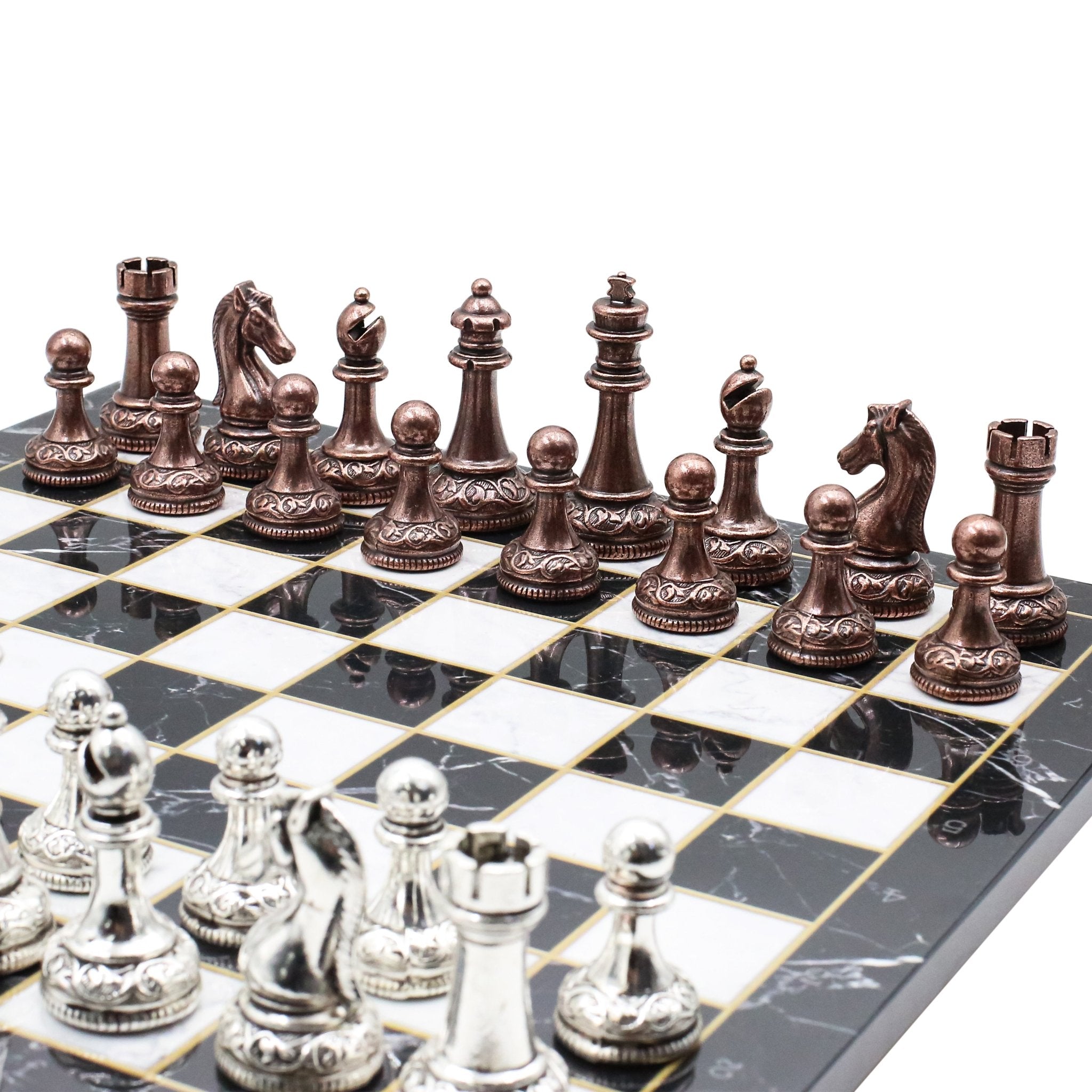 Classic Baroque Metal Chess Set | Wooden Chess Board 37CM (15") - Cooper Chess