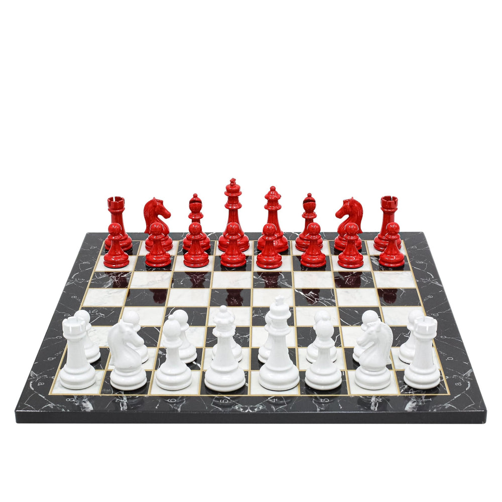 RED & WHITE Metal Chess Set | Wooden Chess Board 37CM (15