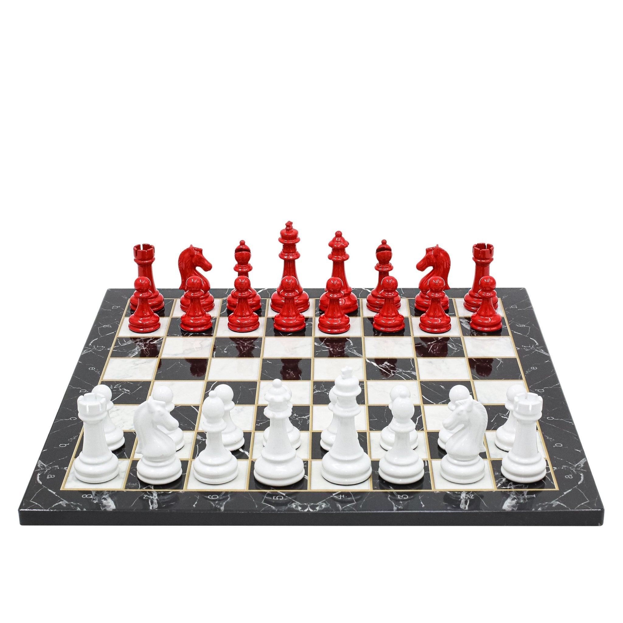 RED & WHITE Metal Chess Set | Wooden Chess Board 37CM (15") - Cooper Chess