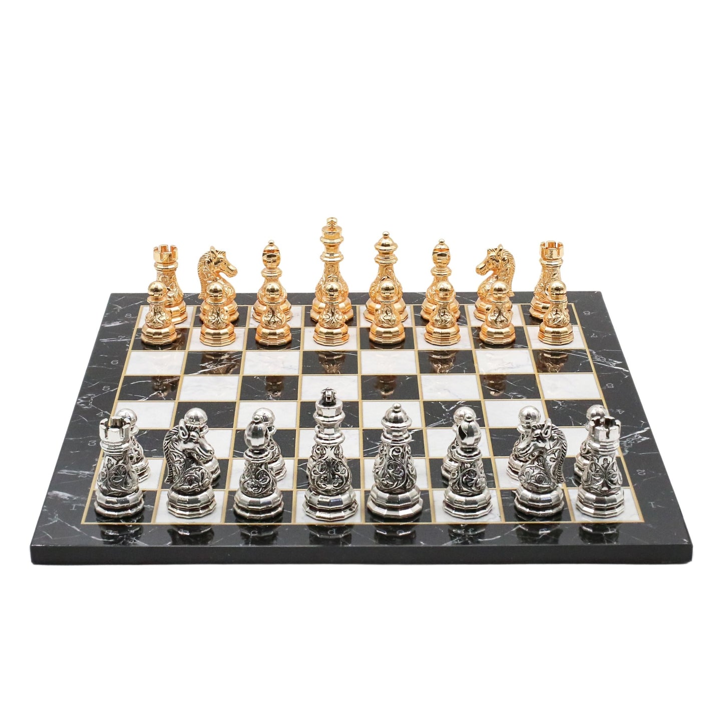 Crystal Baroque Metal Chess Set | Gold - Silver | Wooden Chess Board 37CM (15") - Cooper Chess