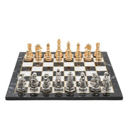 Crystal Baroque Metal Chess Set | Gold - Silver | Wooden Chess Board 37CM (15") - Cooper Chess