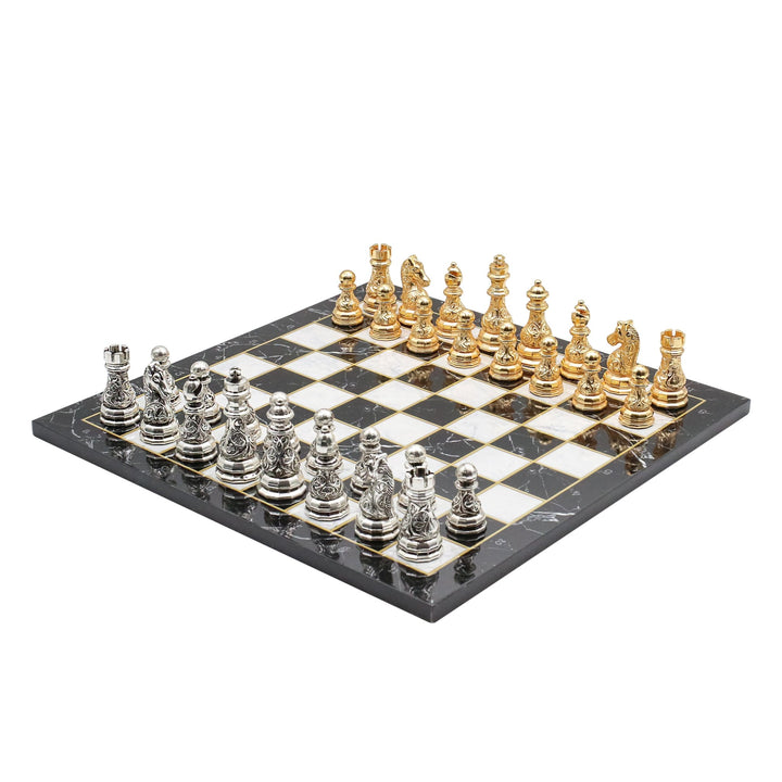 Crystal Baroque Metal Chess Set | Gold - Silver | Wooden Chess Board 37CM (15") - Cooper Chess
