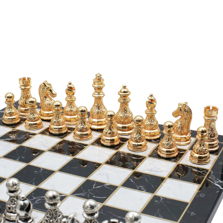 Crystal Baroque Metal Chess Set | Gold - Silver | Wooden Chess Board 37CM (15") - Cooper Chess