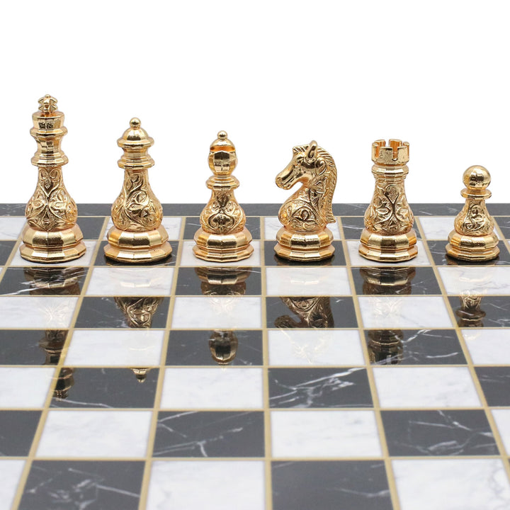 Crystal Baroque Metal Chess Set | Gold - Silver | Wooden Chess Board 37CM (15") - Cooper Chess