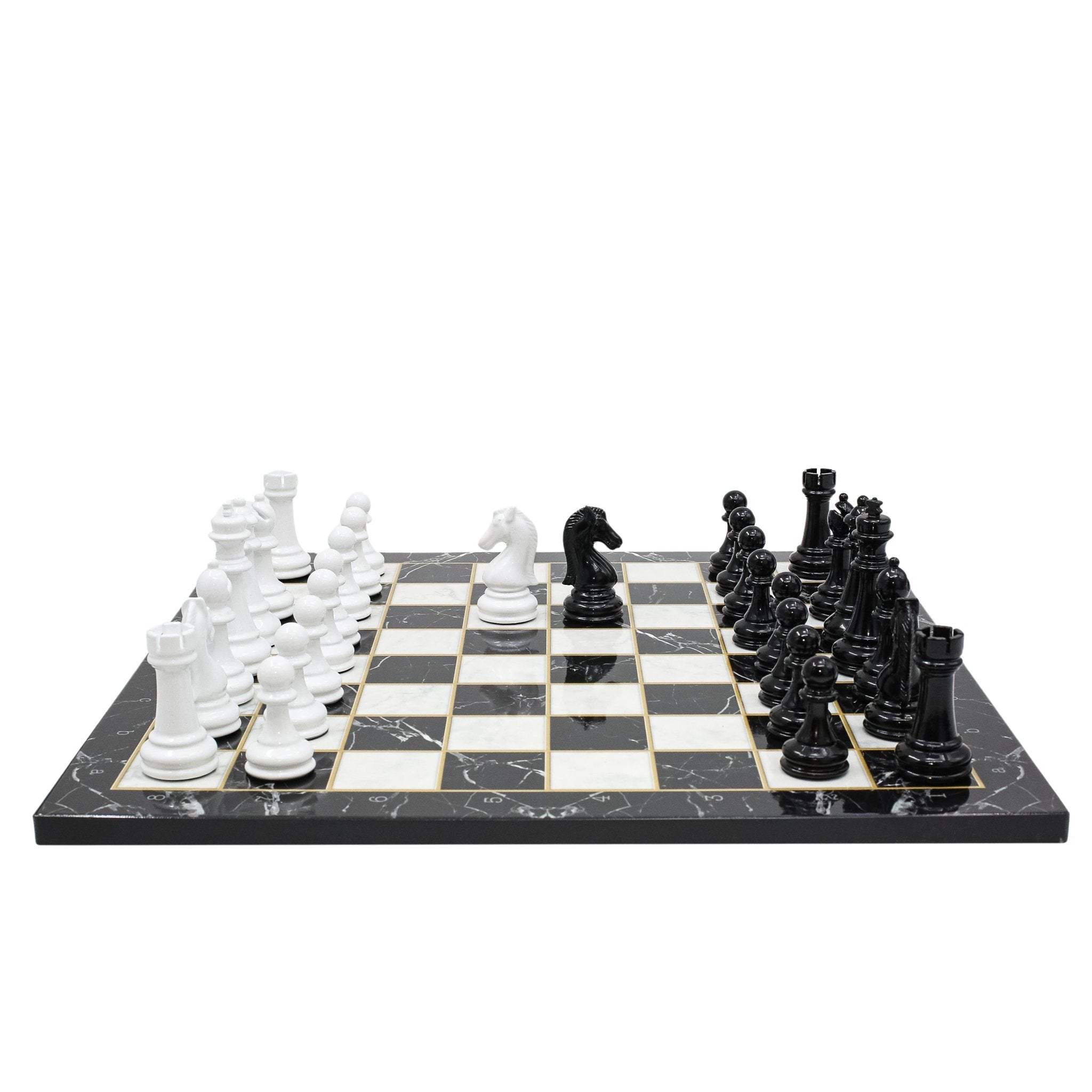 BLACK & WHITE Metal Chess Set | Wooden Chess Board 37CM (15") - Cooper Chess