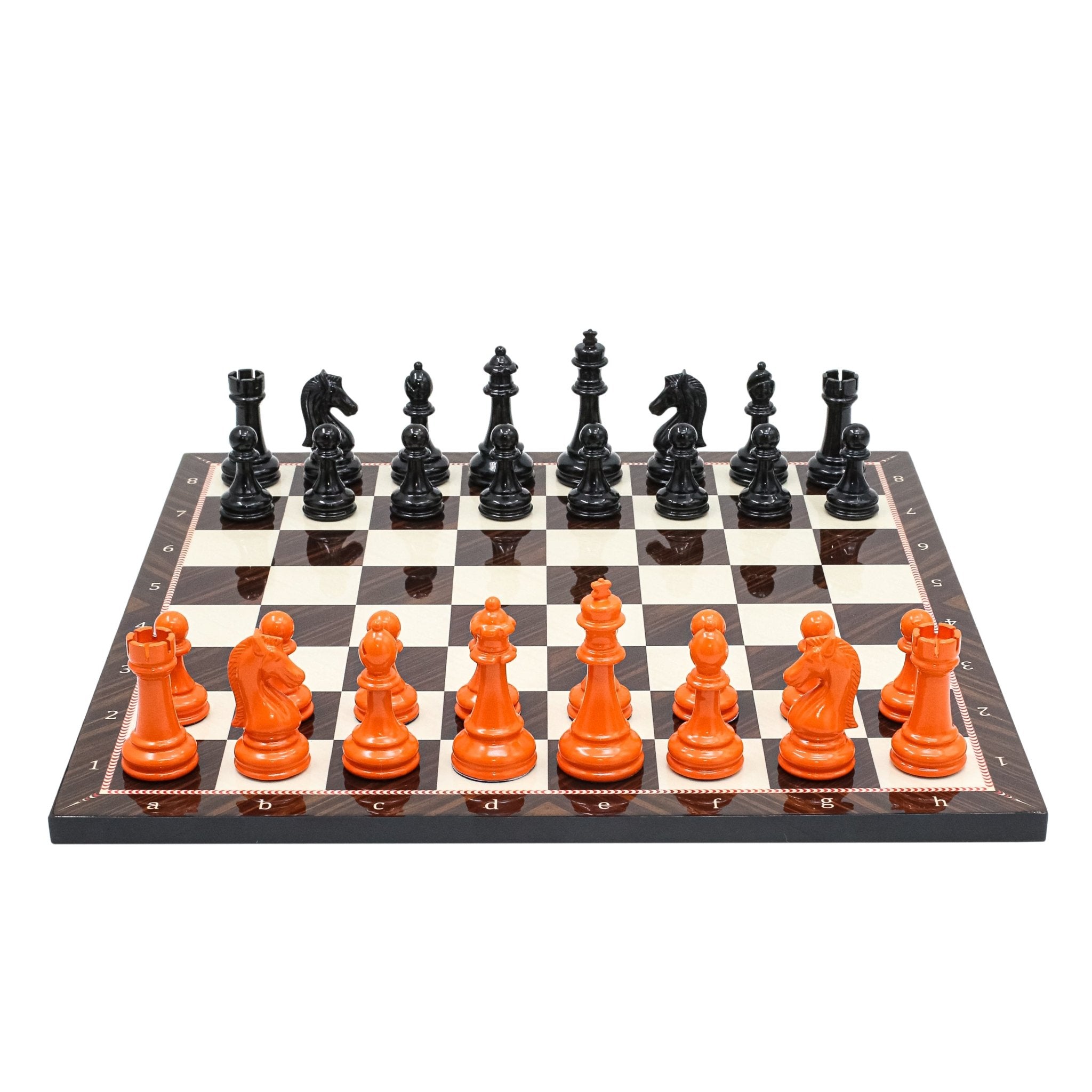 BLACK & ORANGE Metal Chess Set | Wooden Chess Board 37CM (15") - Cooper Chess