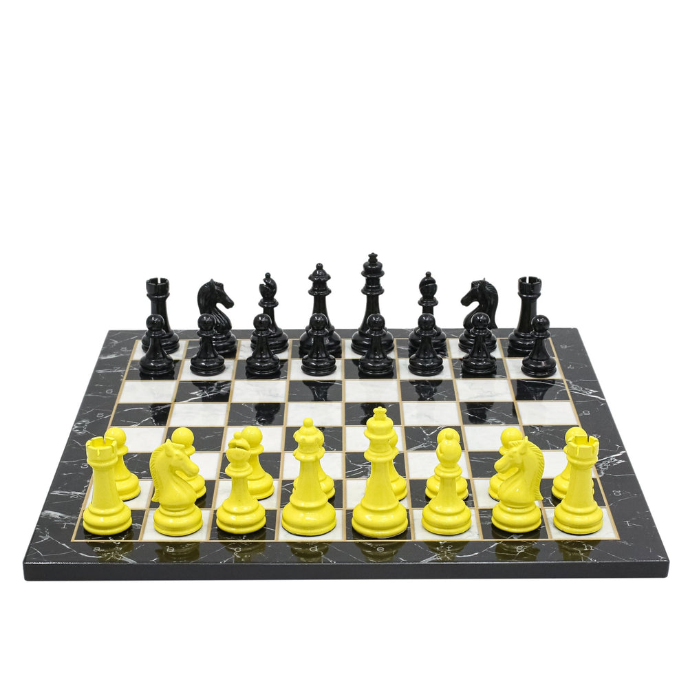 BLACK & YELLOW Metal Chess Set | Wooden Chess Board 37CM (15
