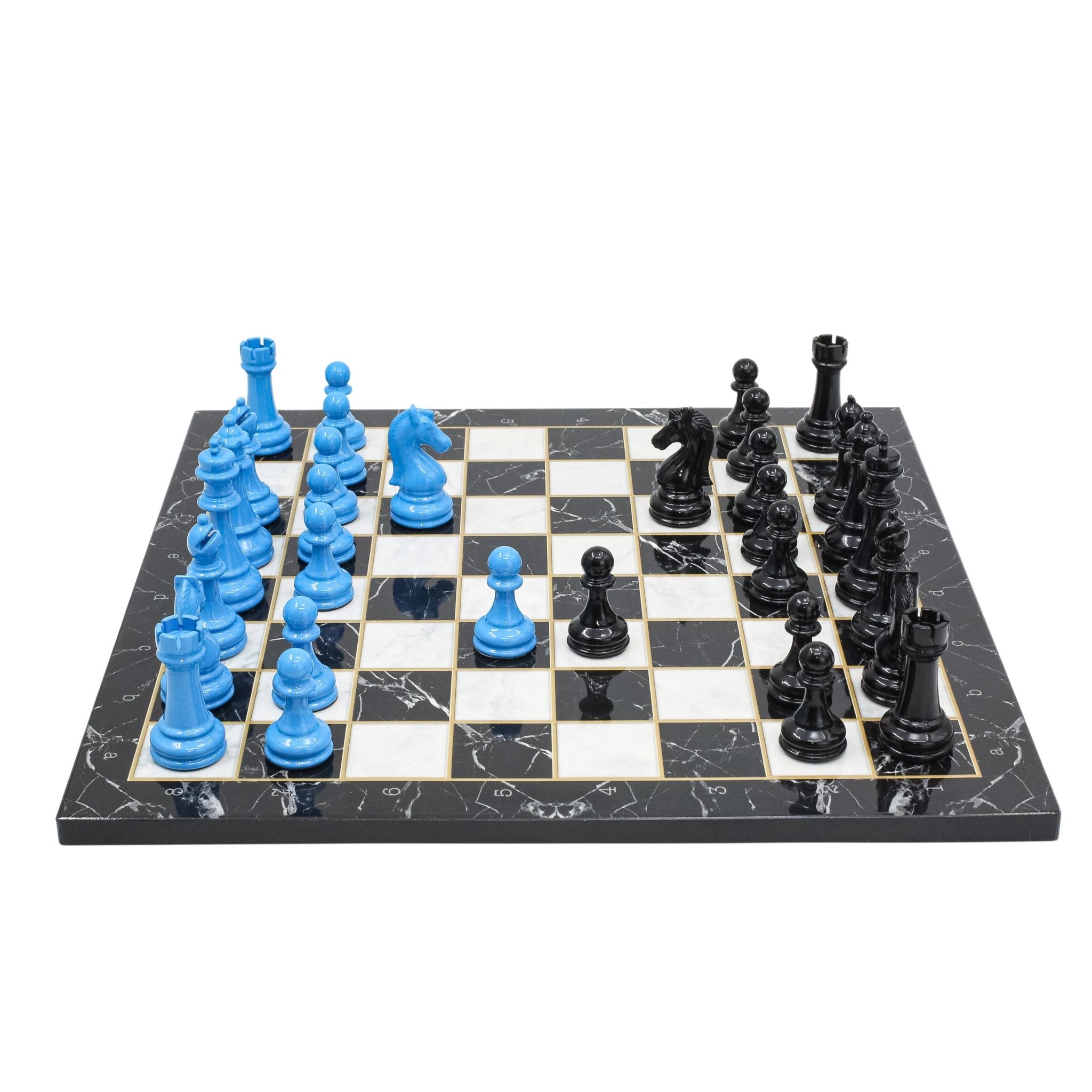 BLACK & BLUE Metal Chess Set | Wooden Chess Board 37CM (15") - Cooper Chess