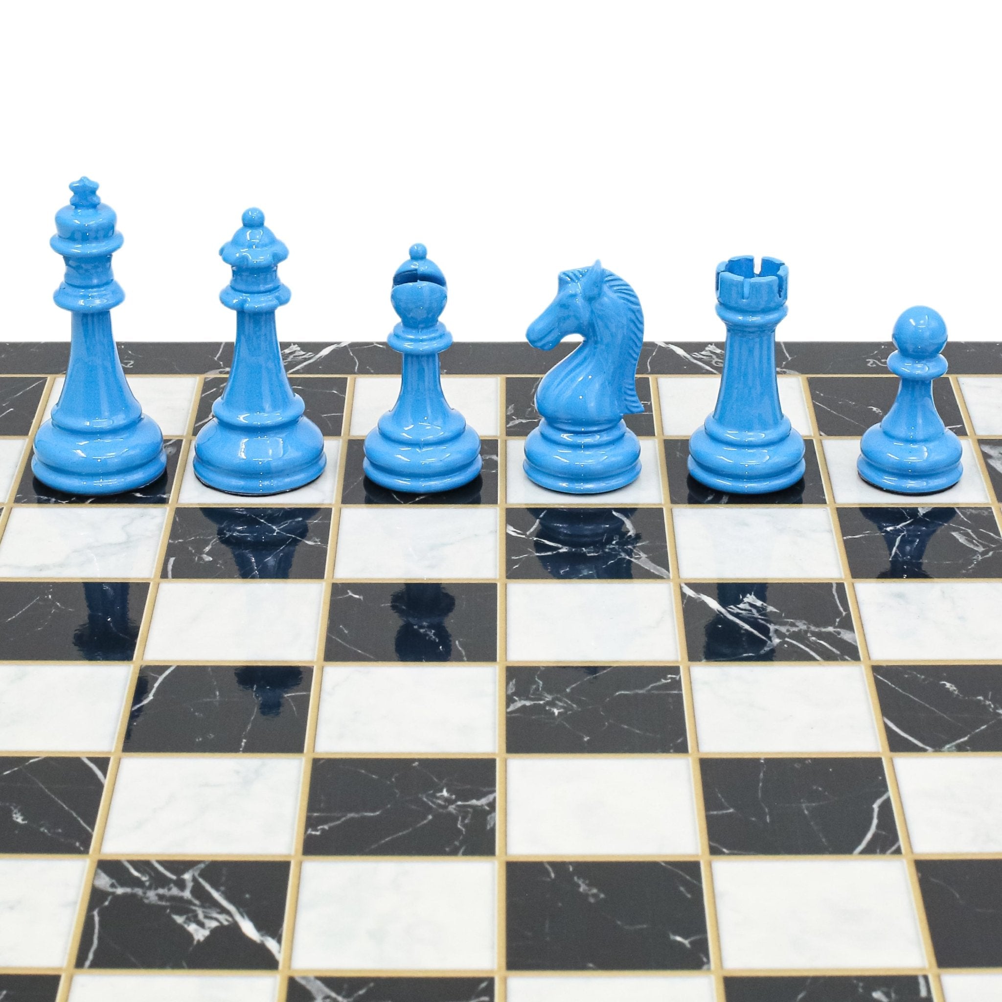 BLACK & BLUE Metal Chess Set | Wooden Chess Board 37CM (15") - Cooper Chess