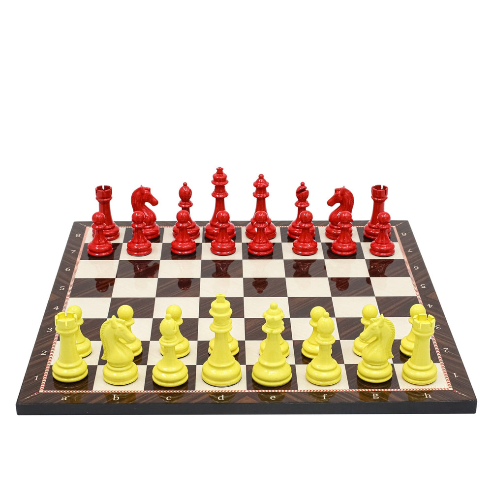 RED & YELLOW Metal Chess Set | Wooden Chess Board 37CM (15