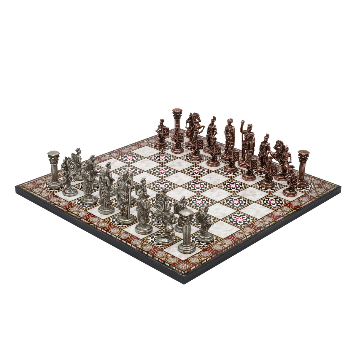 Roman Caesar Vintage Metal Chess Set | Wooden Chess Board 37CM (15") - Cooper Chess