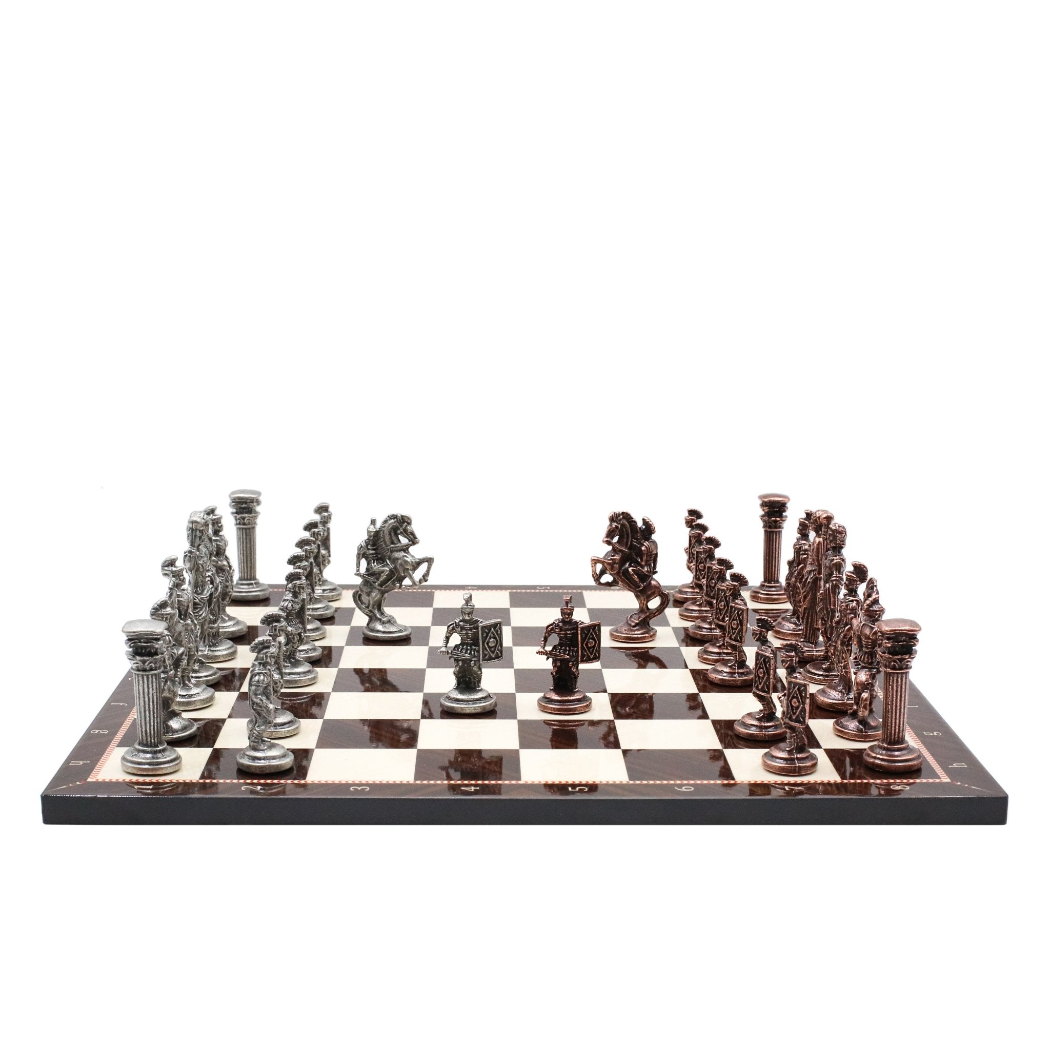 Roman Caesar Vintage Metal Chess Set | Wooden Chess Board 37CM (15") - Cooper Chess