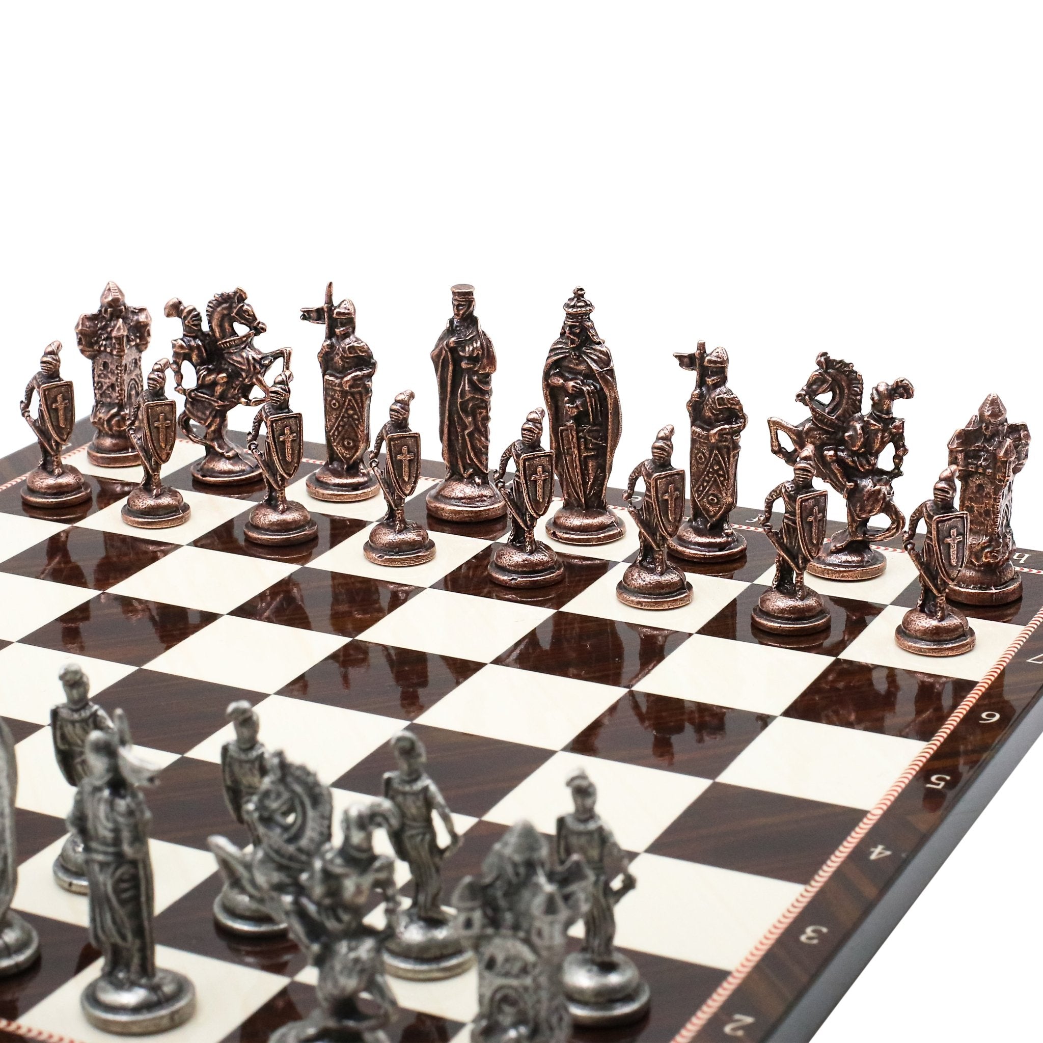 Royal British Vintage Metal Chess Set | Wooden Chess Board 37CM (15") - Cooper Chess