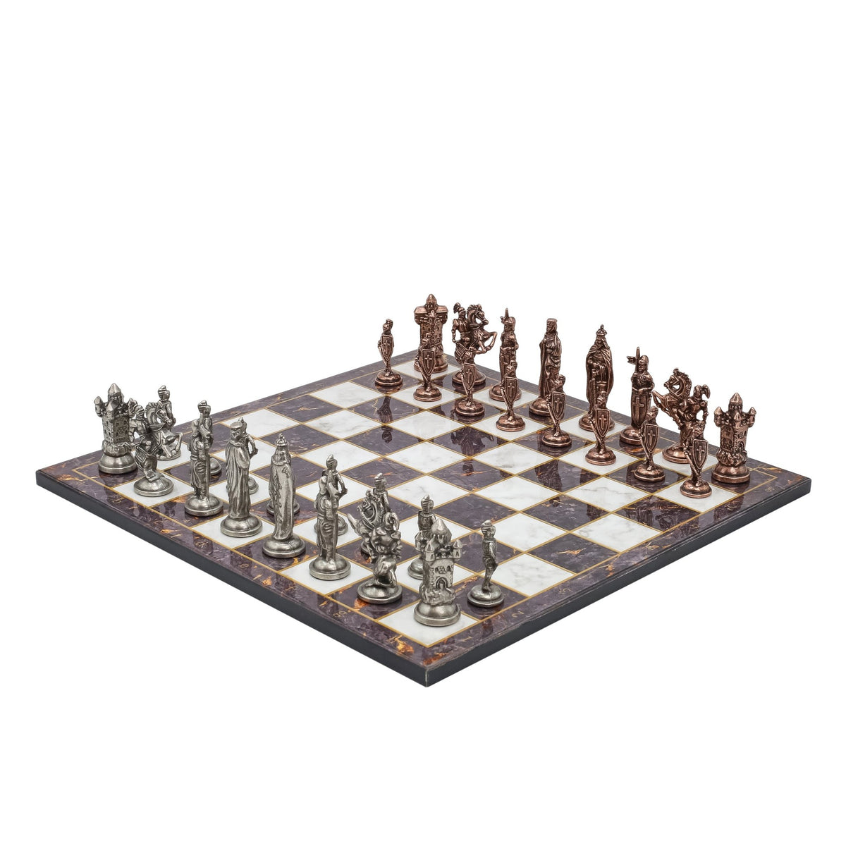 Royal British Vintage Metal Chess Set | Wooden Chess Board 37CM (15") - Cooper Chess