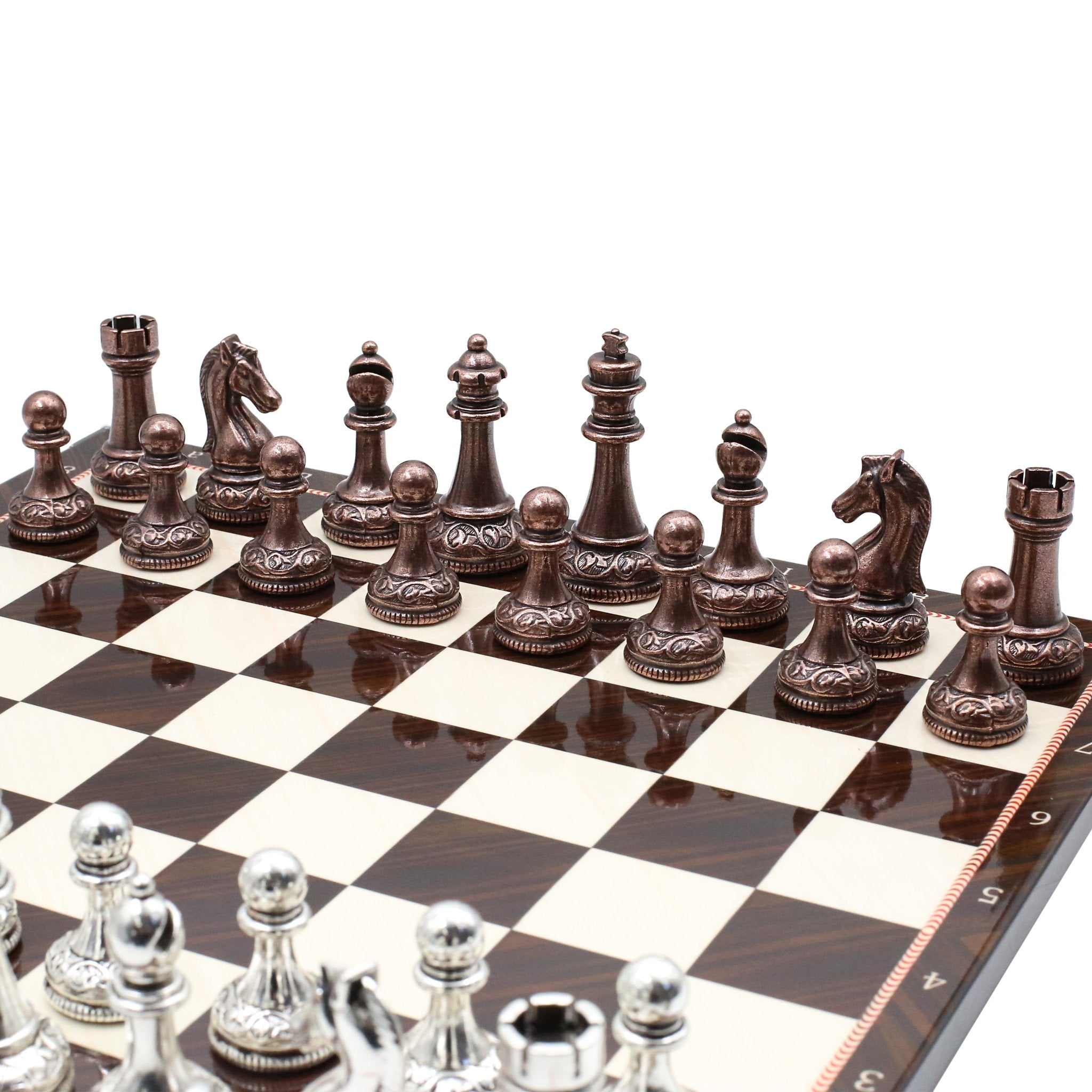 Classic Baroque Metal Chess Set | Wooden Chess Board 37CM (15") - Cooper Chess