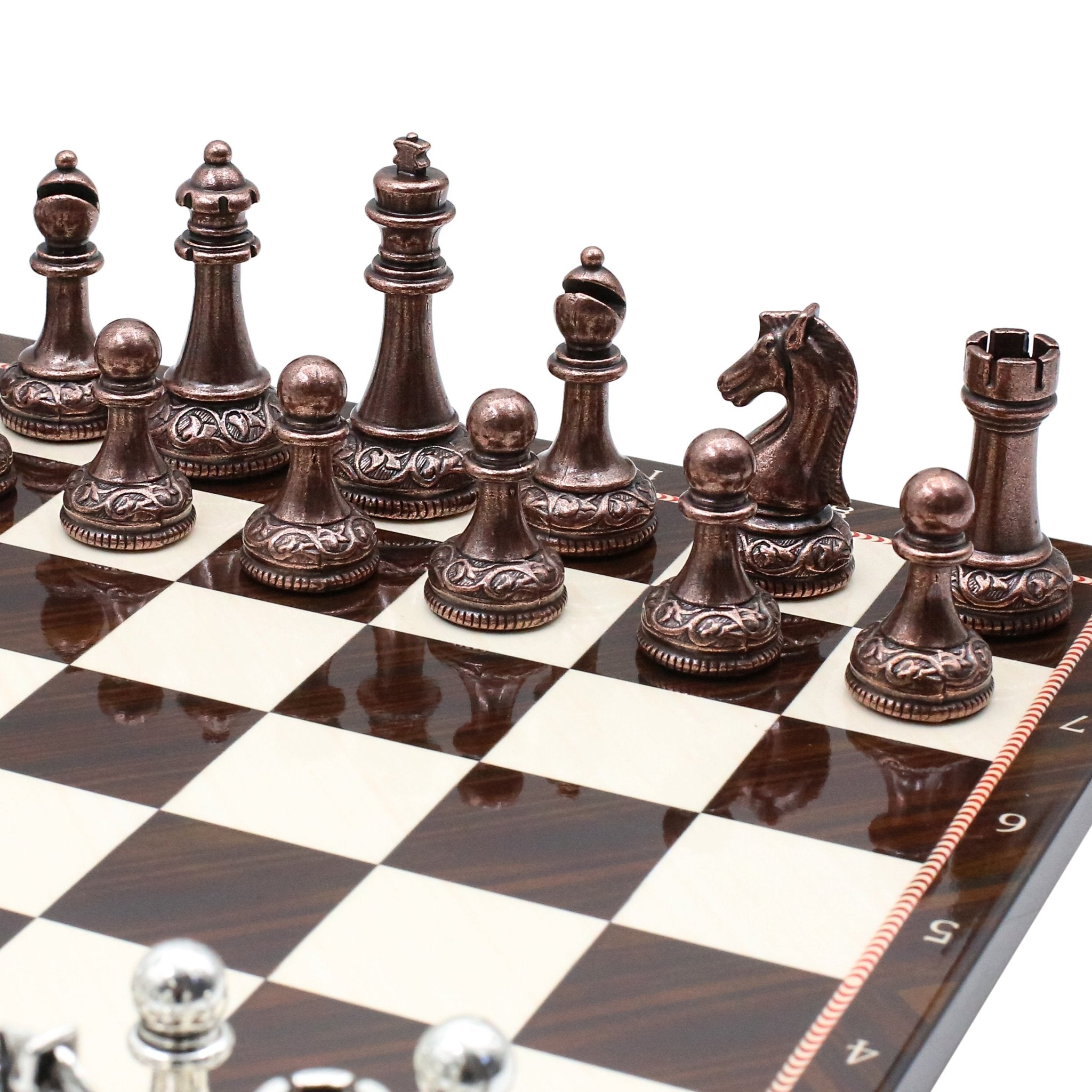 Classic Baroque Metal Chess Set | Wooden Chess Board 37CM (15") - Cooper Chess