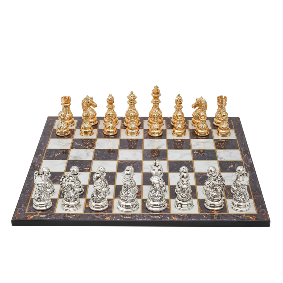 Crystal Baroque Metal Chess Set | Gold - Silver | Wooden Chess Board 37CM (15") - Cooper Chess