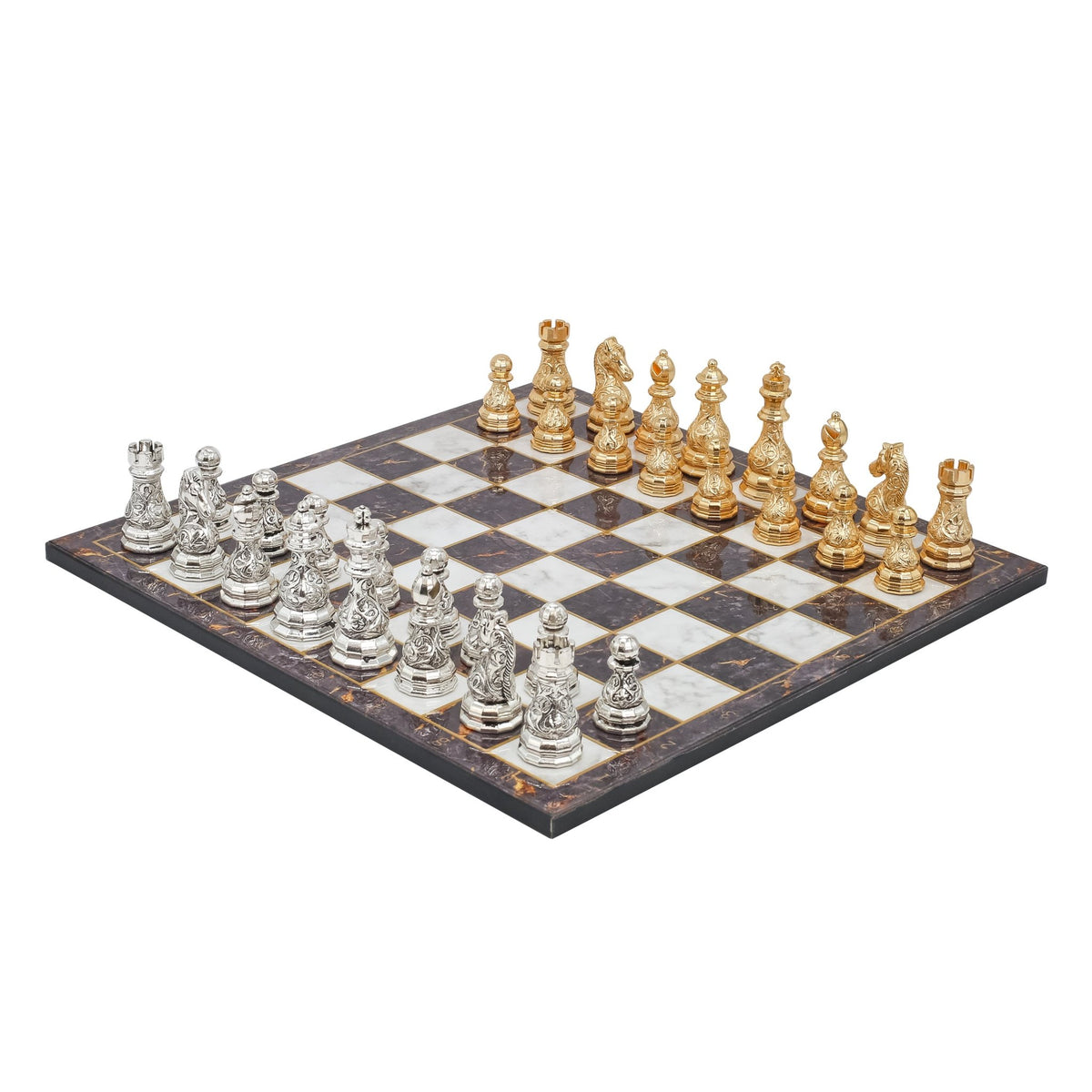 Crystal Baroque Metal Chess Set | Gold - Silver | Wooden Chess Board 37CM (15") - Cooper Chess