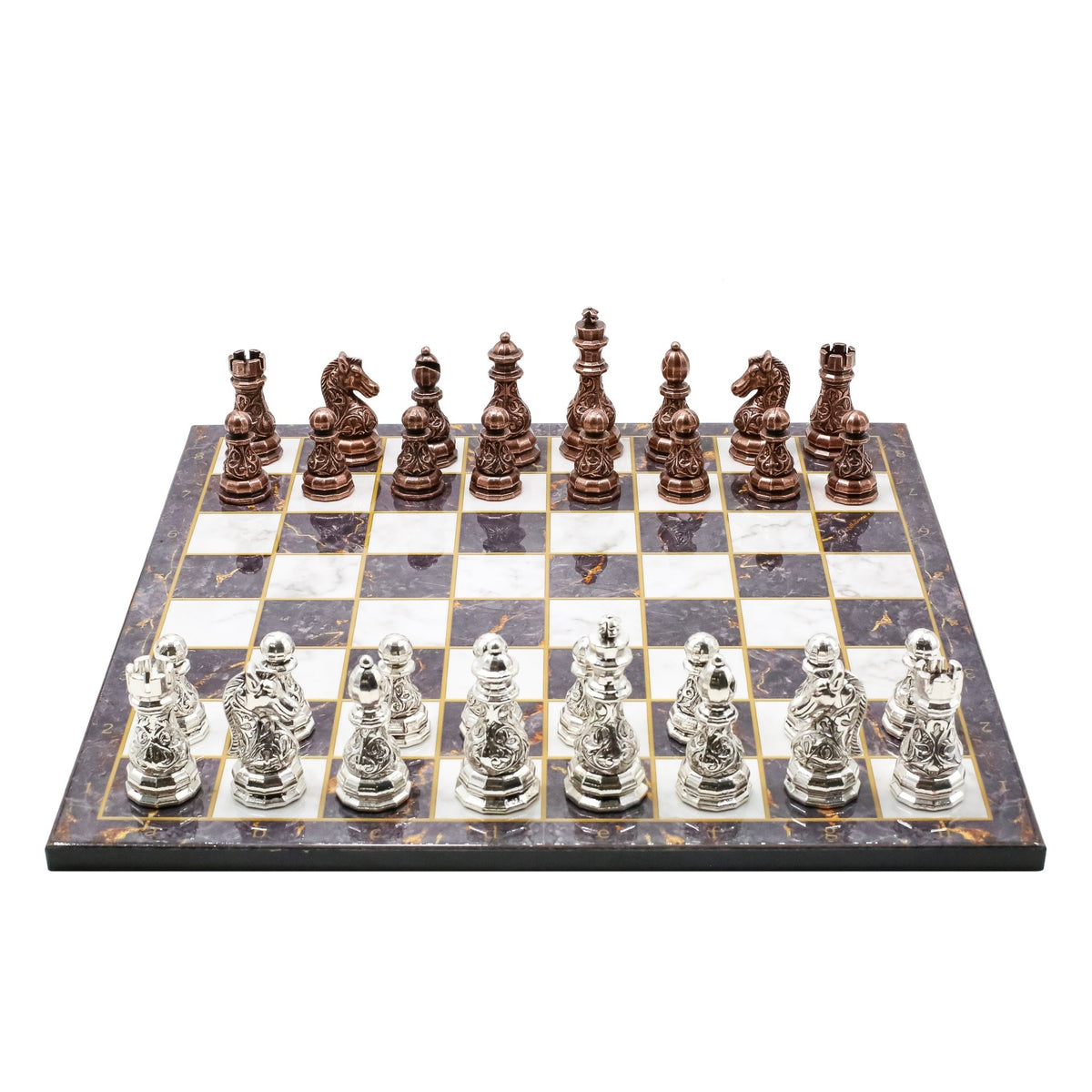Crystal Baroque Metal Chess Set | Bronze - Silver | Wooden Chess Board 37CM (15") - Cooper Chess