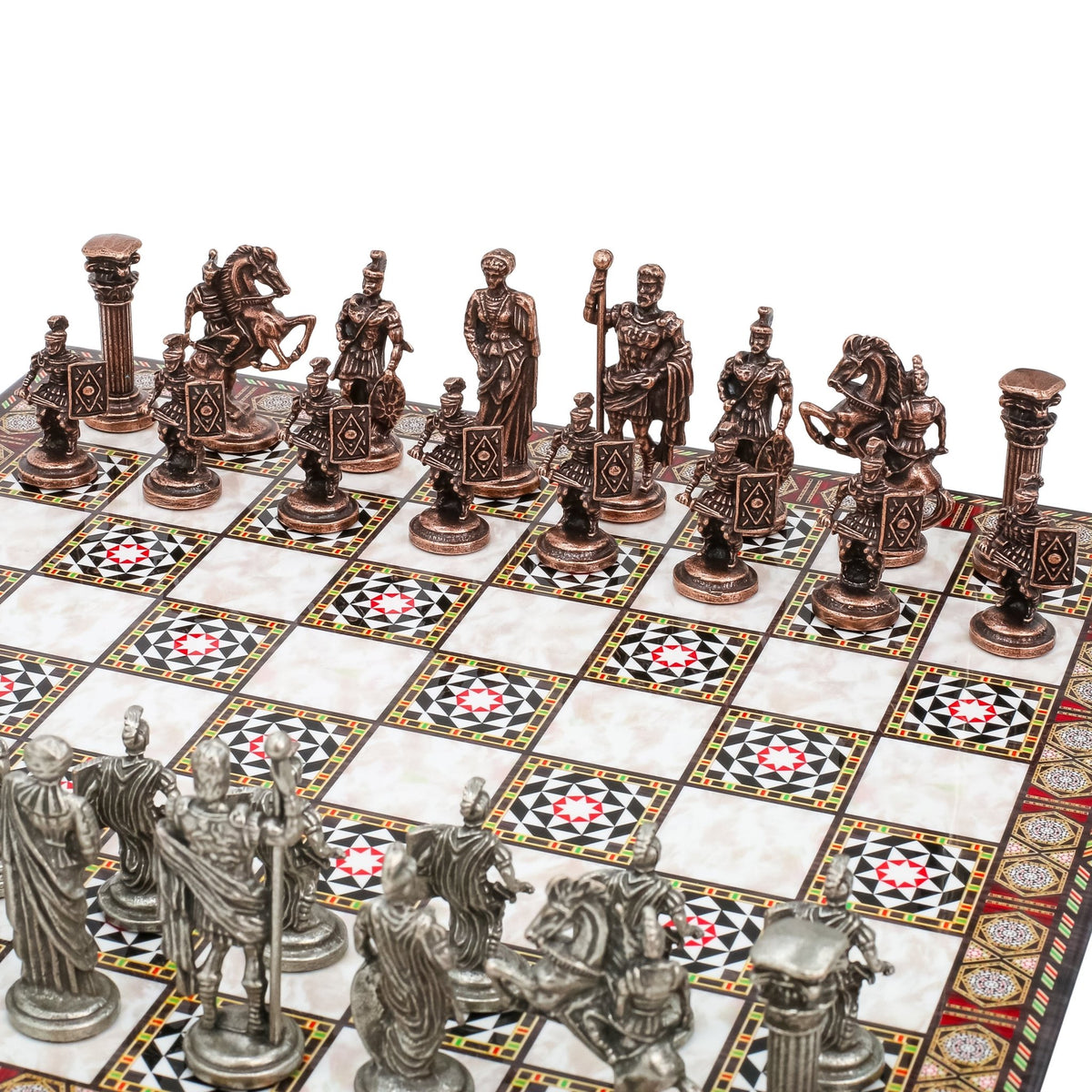 Roman Caesar Vintage Metal Chess Set | Wooden Chess Board 37CM (15") - Cooper Chess