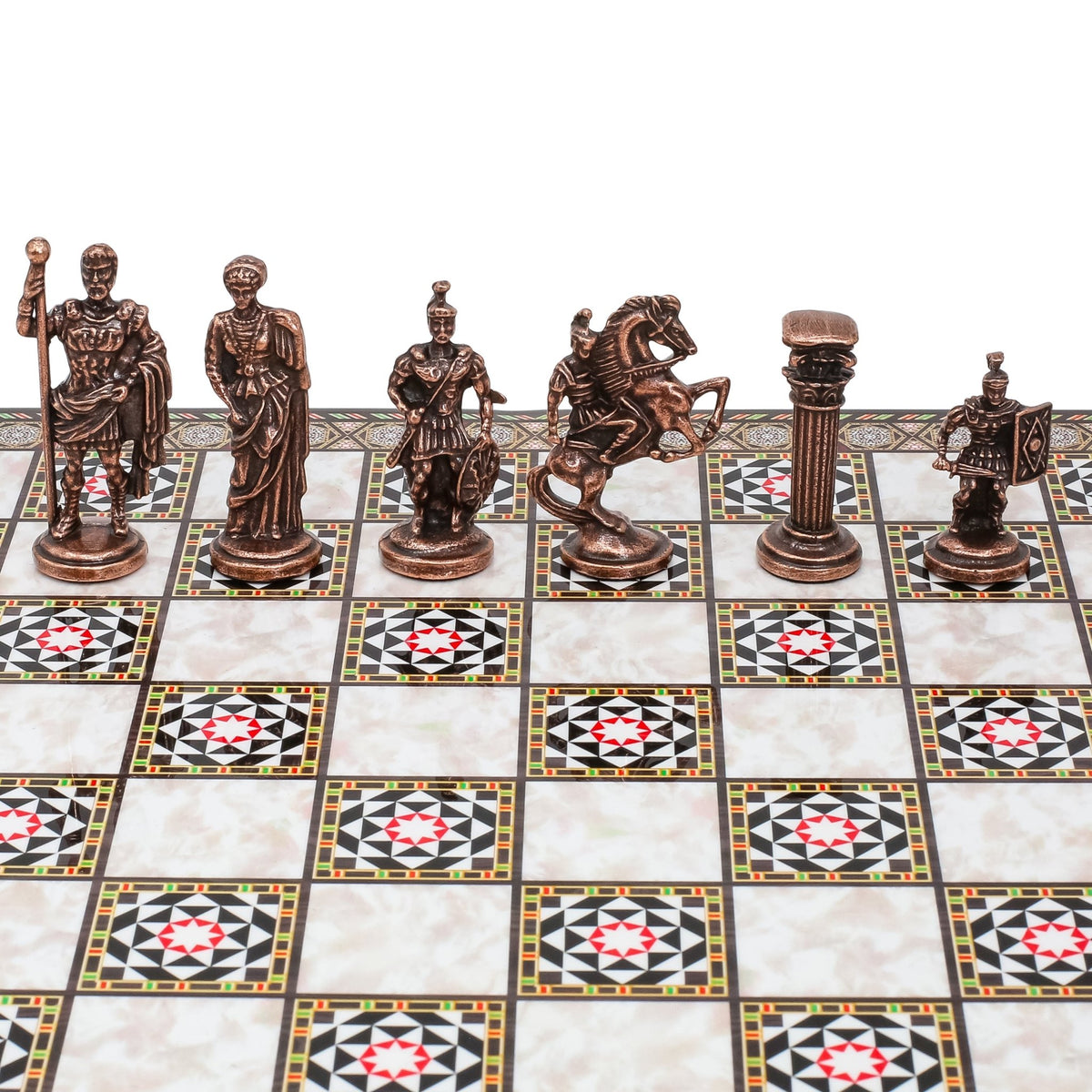Roman Caesar Vintage Metal Chess Set | Wooden Chess Board 37CM (15") - Cooper Chess