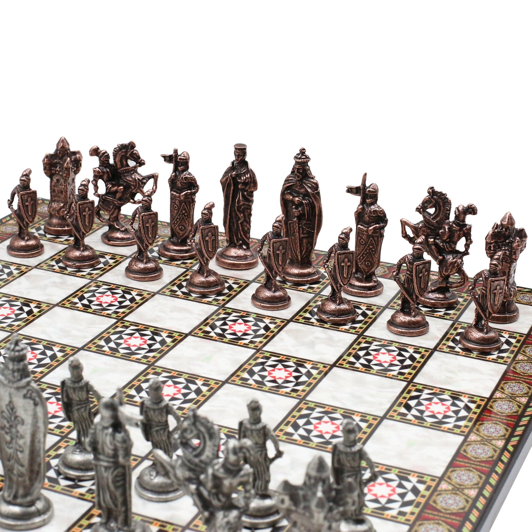 Royal British Vintage Metal Chess Set | Wooden Chess Board 37CM (15") - Cooper Chess