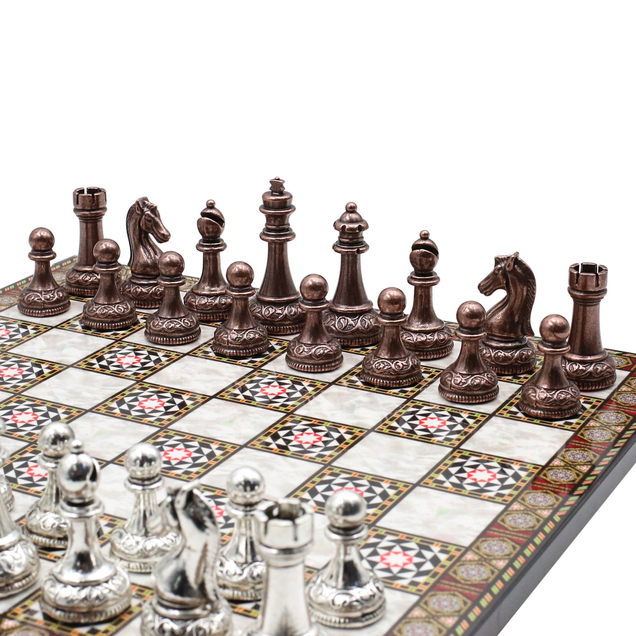 Classic Baroque Metal Chess Set | Wooden Chess Board 37CM (15") - Cooper Chess