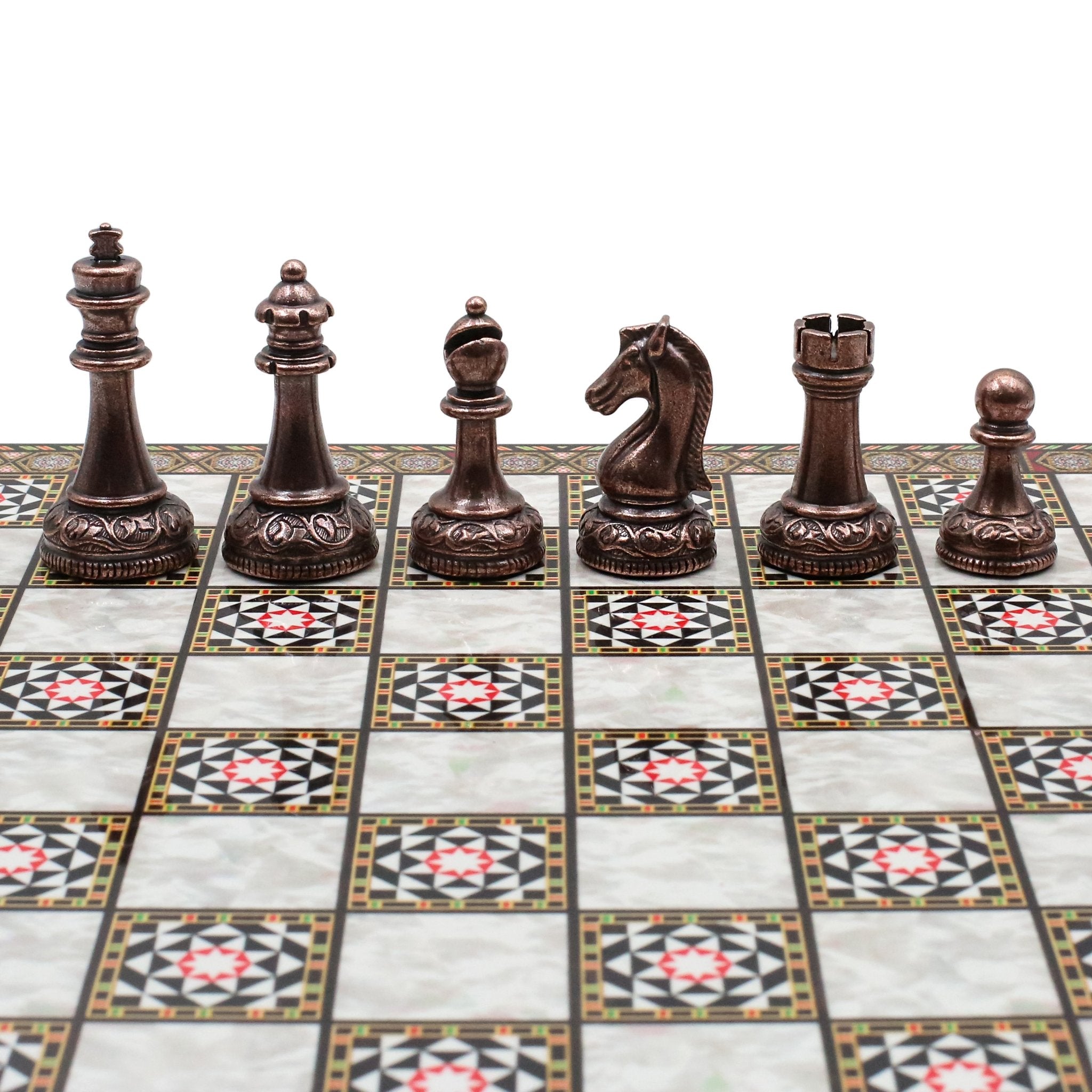 Classic Baroque Metal Chess Set | Wooden Chess Board 37CM (15") - Cooper Chess