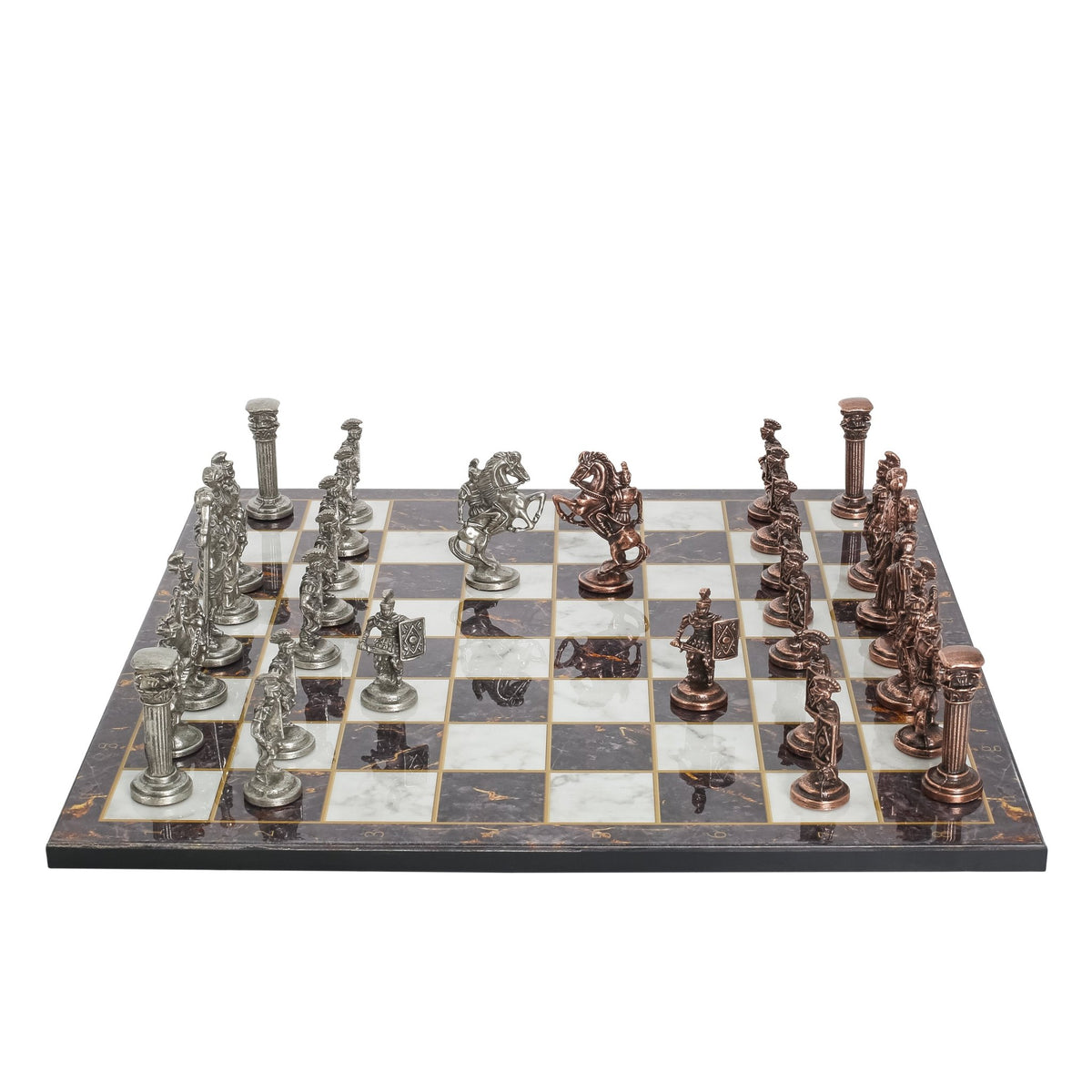 Roman Caesar Vintage Metal Chess Set | Wooden Chess Board 37CM (15") - Cooper Chess