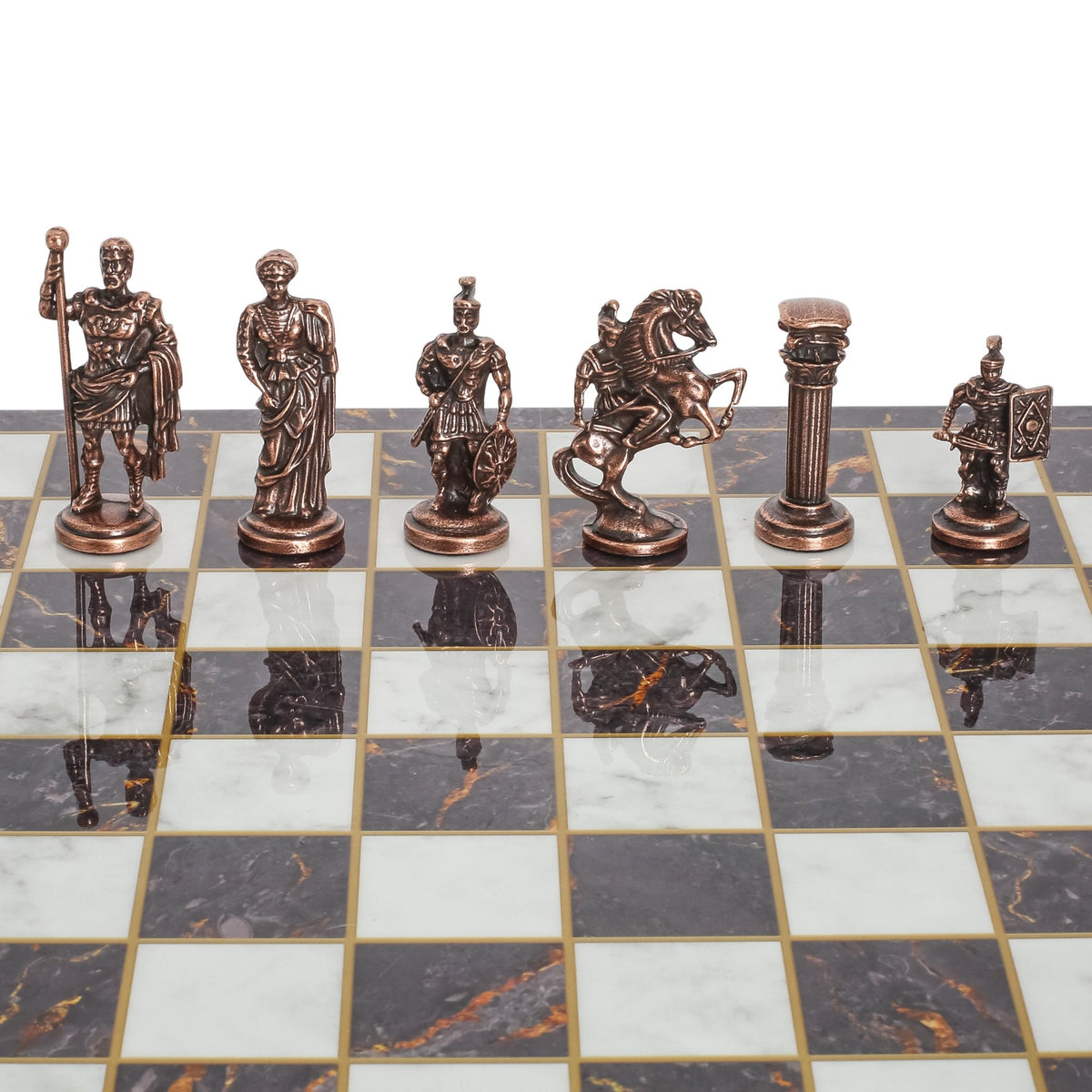 Roman Caesar Vintage Metal Chess Set | Wooden Chess Board 37CM (15") - Cooper Chess