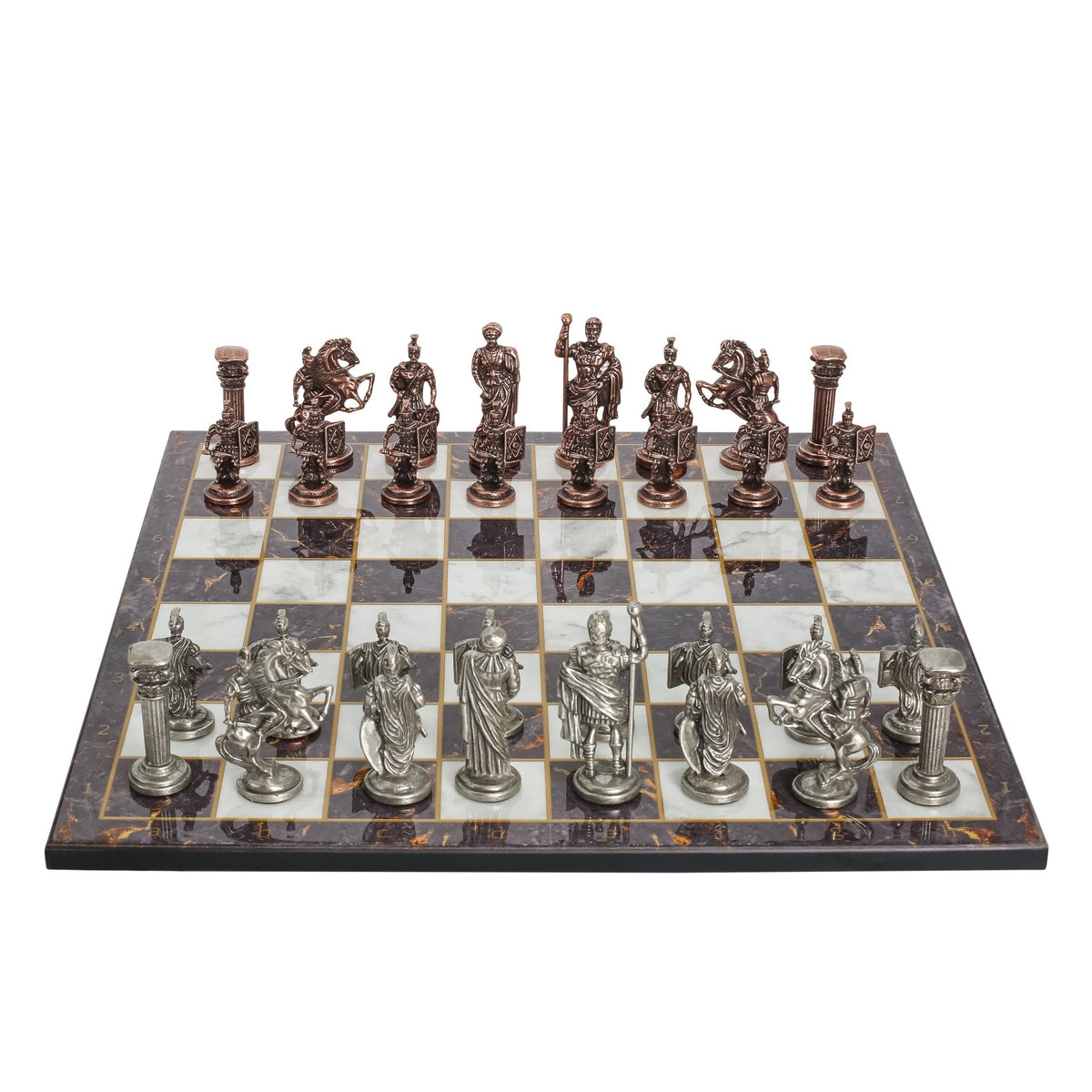 Roman Caesar Vintage Metal Chess Set | Wooden Chess Board 37CM (15") - Cooper Chess