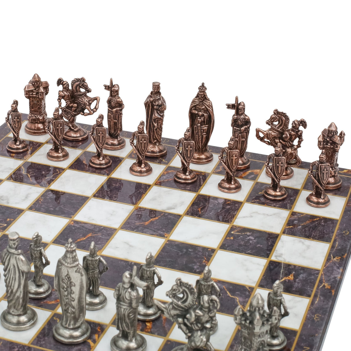 Royal British Vintage Metal Chess Set | Wooden Chess Board 37CM (15") - Cooper Chess