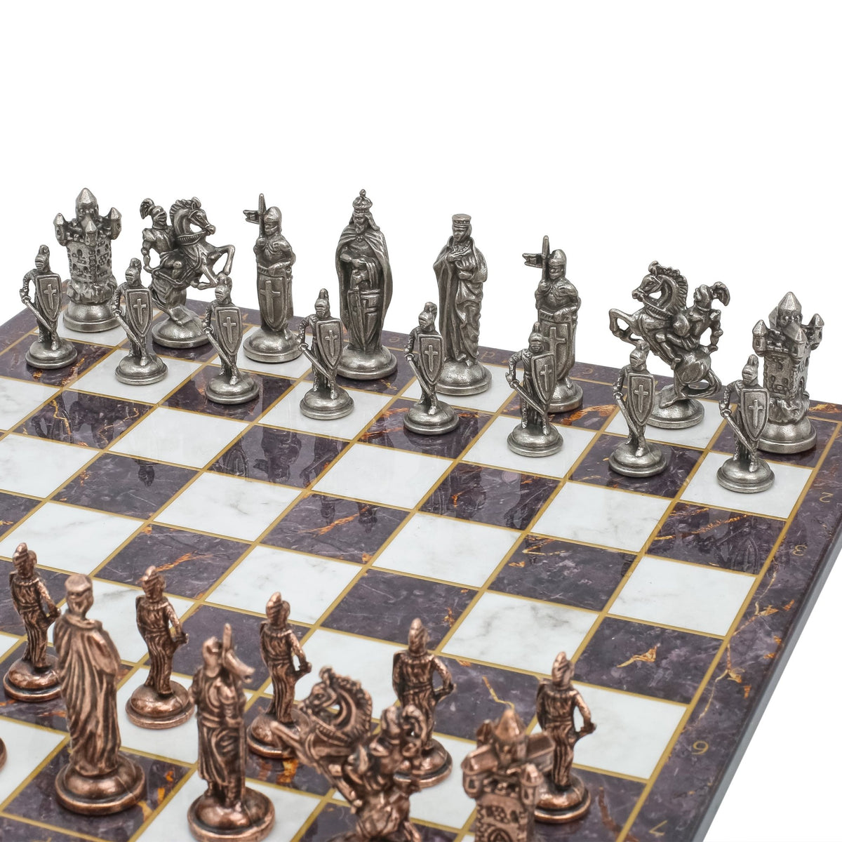 Royal British Vintage Metal Chess Set | Wooden Chess Board 37CM (15") - Cooper Chess